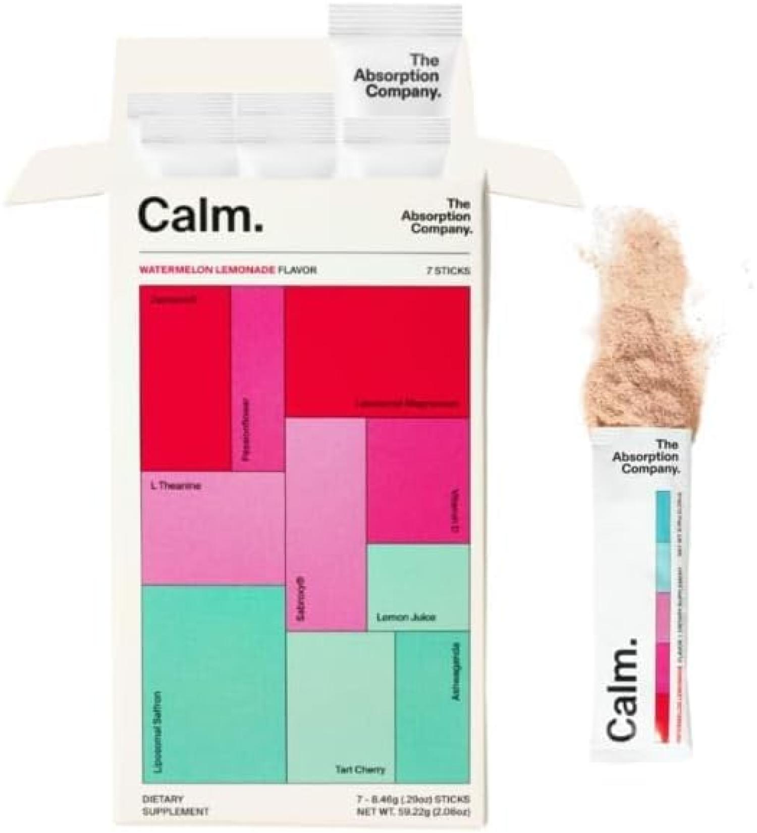 Calm Drink Mix - Relaxation Aid with Magnesium, Ashwagandha, L-Theanine, & Vitamin D - Supports Cortisol Regulation and Mood for Men & Women - Watermelon Lemonade Flavor 7 Sticks 7 Pack - Buy Online on GoSupps.com