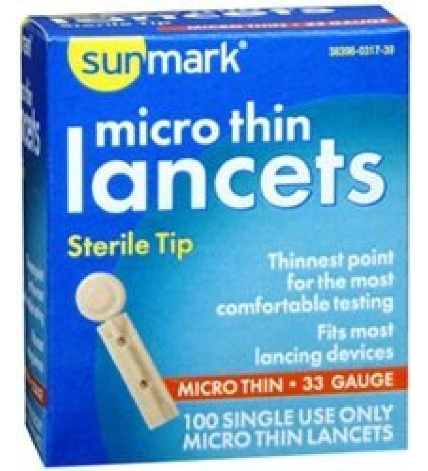 Sunmark Micro Thin Lancets 33 Gauge - 100 ct