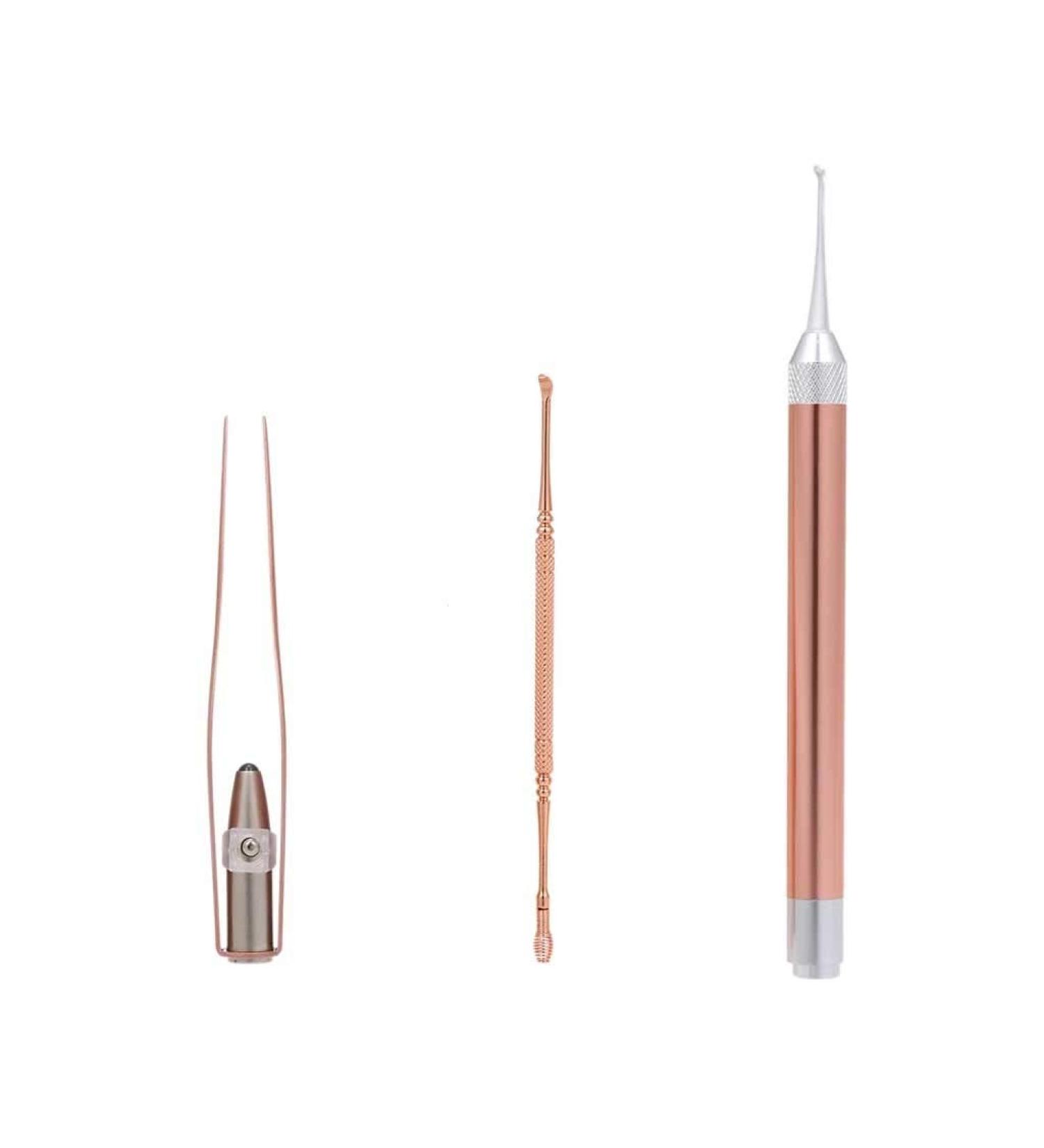 Stainless Steel Ear Wax Removal Tool Set with LED Flashlight - 3Pcs Ear Cleaner Earpick Tweezers for Baby & Adults - Buy Online on GoSupps.com