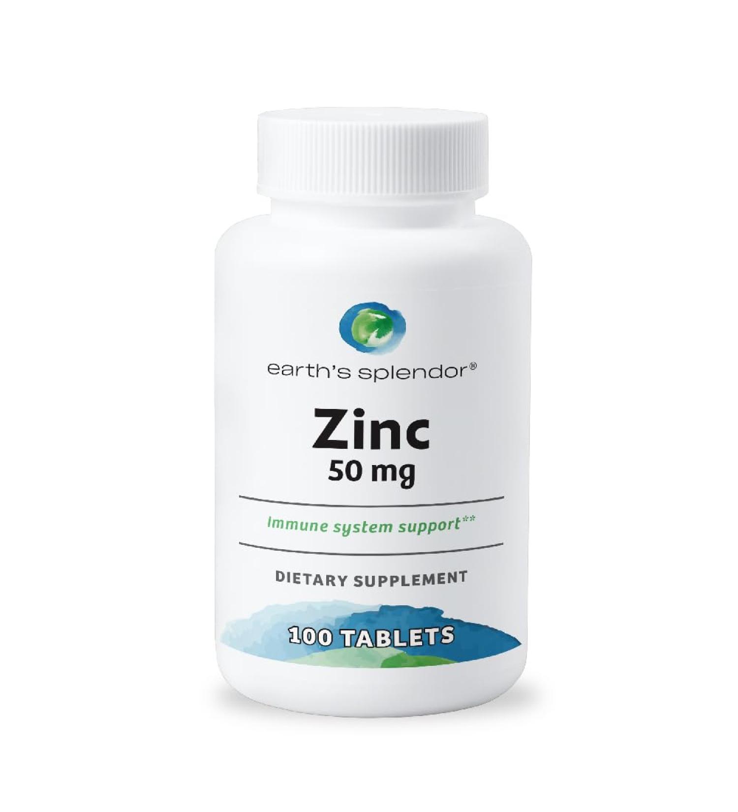 Earth's Splendor Immune Support Supplements with Zinc 50mg Helps Maintain Skin Health Wheat Free No Artificial Color or Flavor Mineral Supplements for Men & Women (100 Tablets) - Buy Online on GoSupps.com