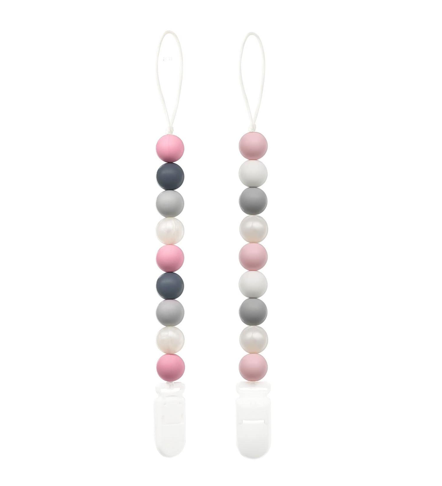 Flow Fire Silicone Dummy Clip - 2PCS Pink Baby Dummy Clips for Soothers and Dummies - Buy Online on GoSupps.com