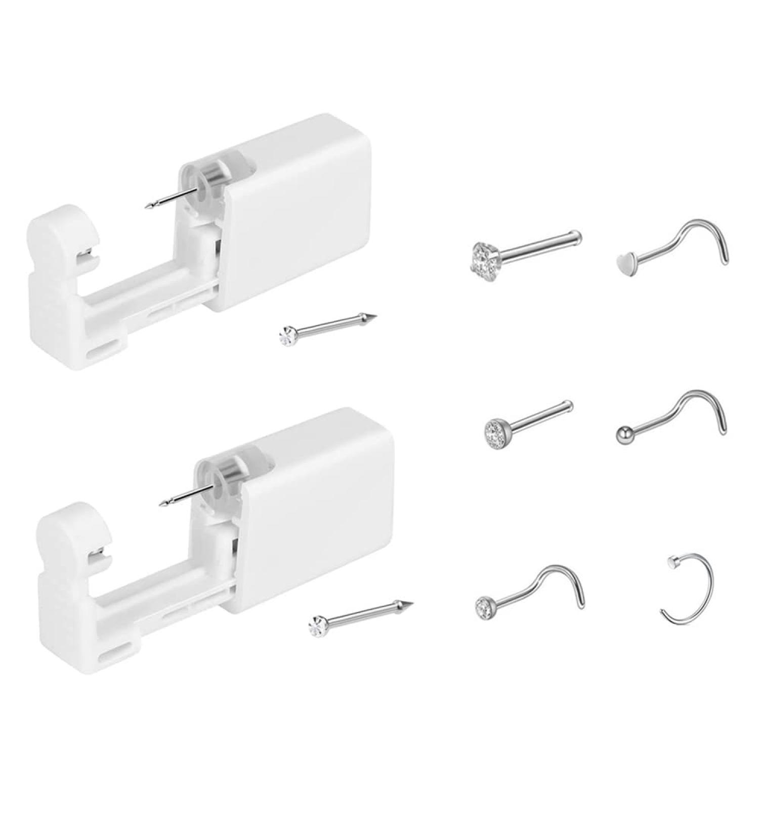 2Pcs Portable Nose Piercing Kit with 6Pcs White Crystal Nose Rings - Piercing Gun Tools for Women Girls - Buy Online on GoSupps.com