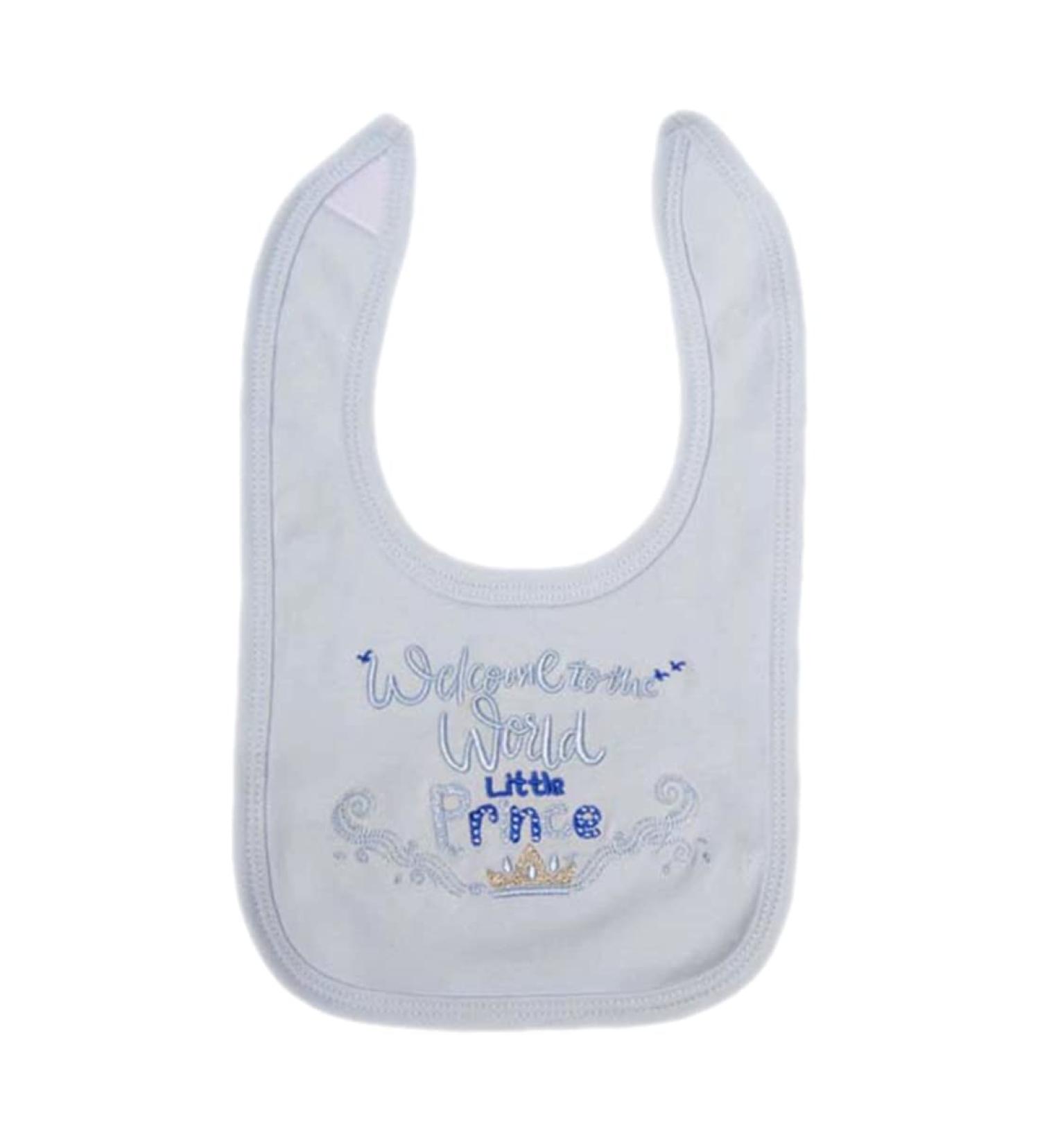 Baby Boys Girls 100% Cotton Welcome to The World Little Prince Stick on Fastening Bibs Blue Single Bib Blue Little Prince
