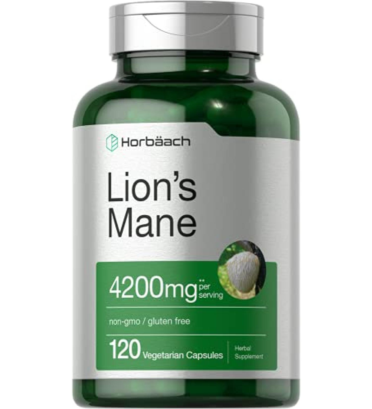 Lions Mane Mushroom Extract 4200mg | 120 Vegetarian Capsules Non-GMO Gluten Free by Horbaach - Buy Online on GoSupps.com