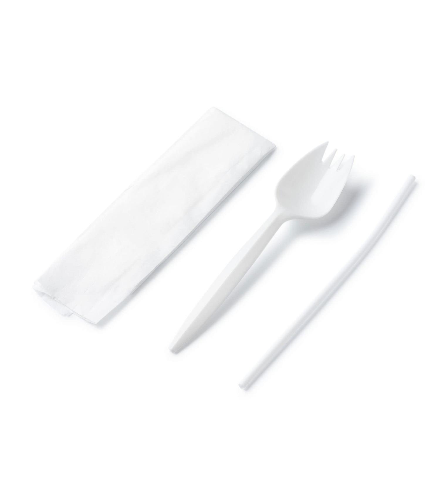 Faithful Supply 250/case Plastic Sporks Sets with Straw and Napkin - Disposable Kid's Lunch Spork Set (250) - Buy Online on GoSupps.com