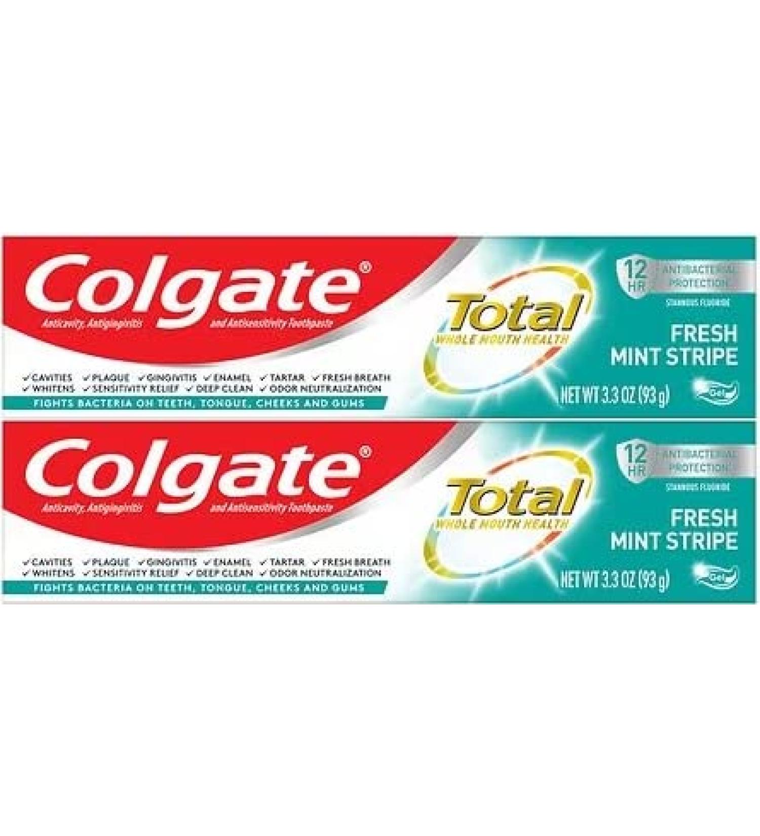 Colgate Total Fresh Mint Stripe Gel Toothpaste 3.3 oz (93g) - Pack of 2 - Buy Online on GoSupps.com