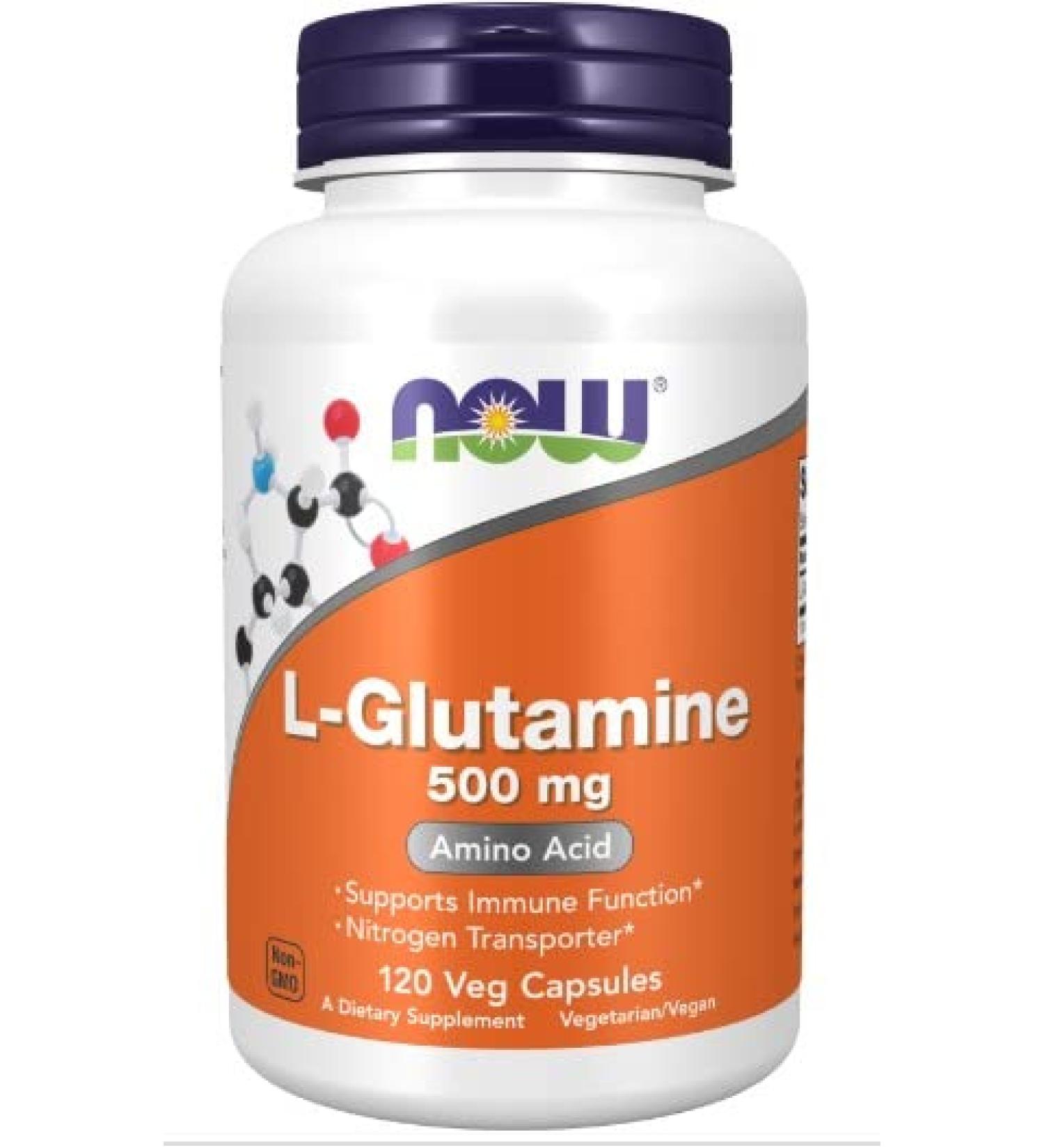 Now Foods L-Glutamine 500mg - 120 Vegan Capsules | Premium Amino Acid Supplement for Muscle Recovery & Immune Support - Buy Online on GoSupps.com