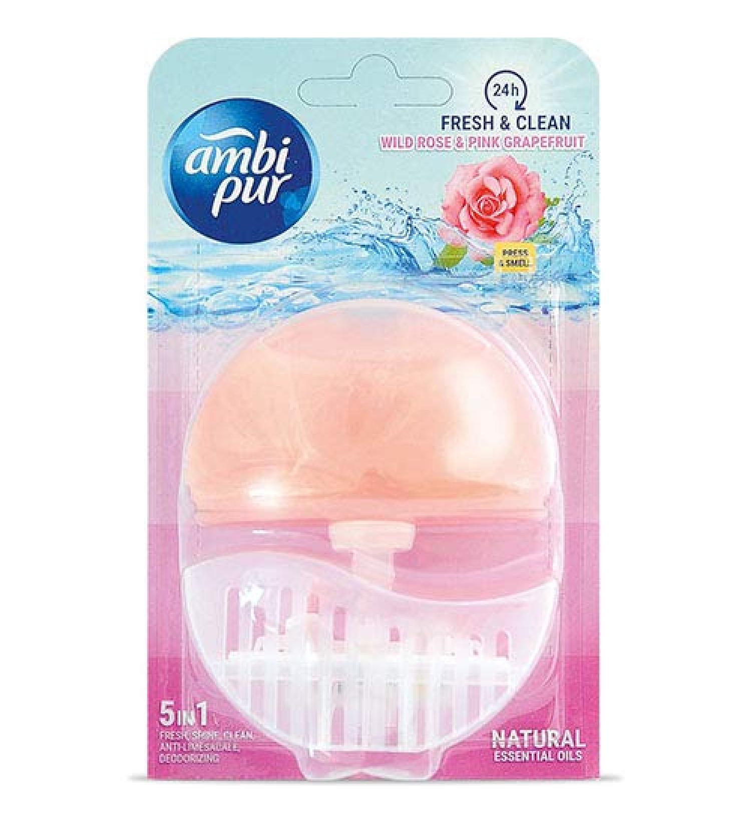 Ambi Pur 5 in 1 Toilet Rim Block Rose & Pink Grapefruit Refill 55ml