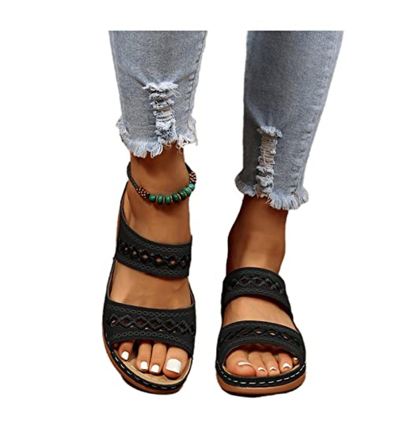 Lausiuoe Women's Orthotic Arch Support Walking Sandals - Size 8.5 Black - Buy Online on GoSupps.com