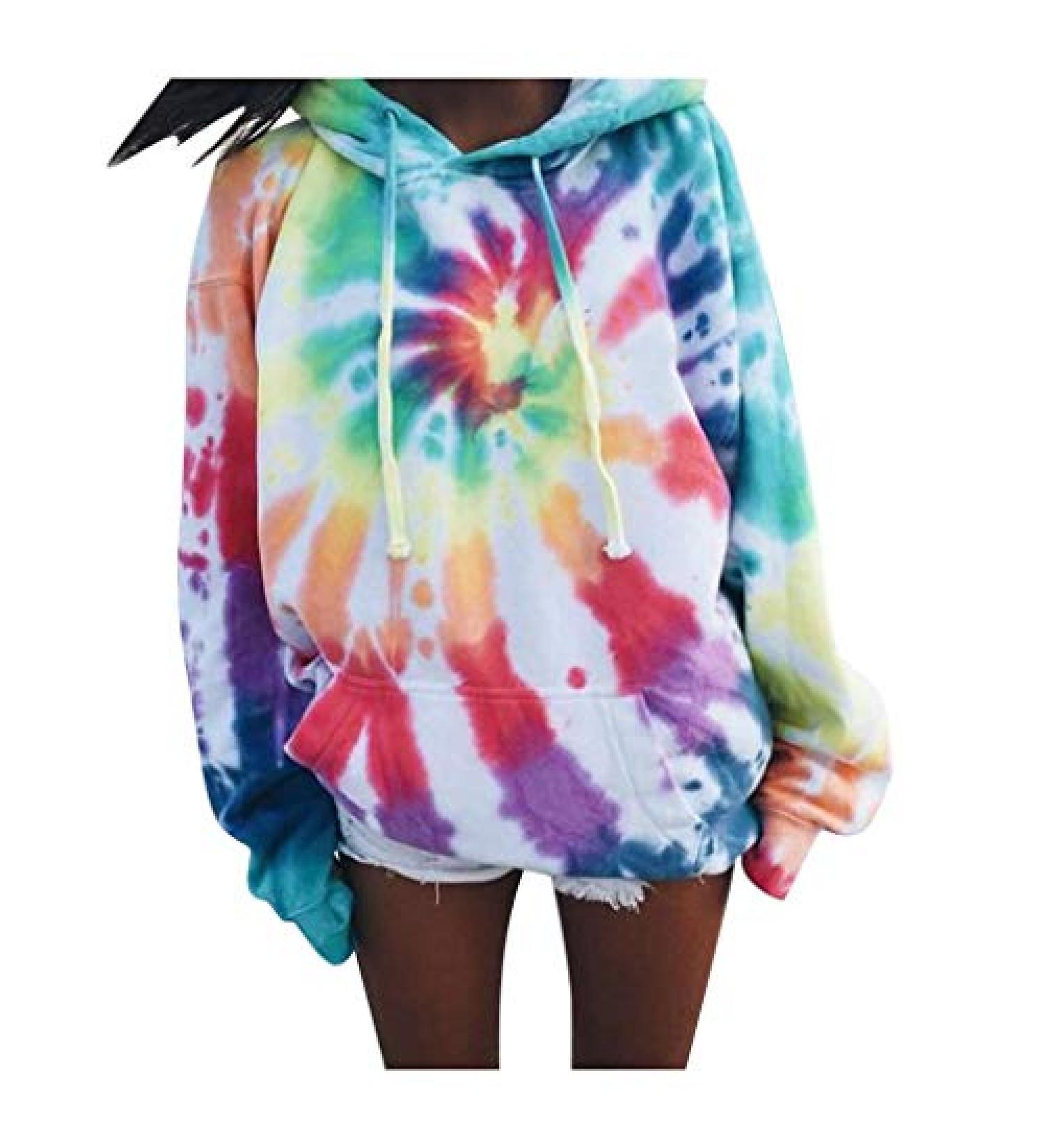 Women's Tie Dye Hooded Sweatshirt - Long Sleeve O-Neck Hoodie Shirt - XX-Large Multicolor Sweatshirt - Buy Online on GoSupps.com