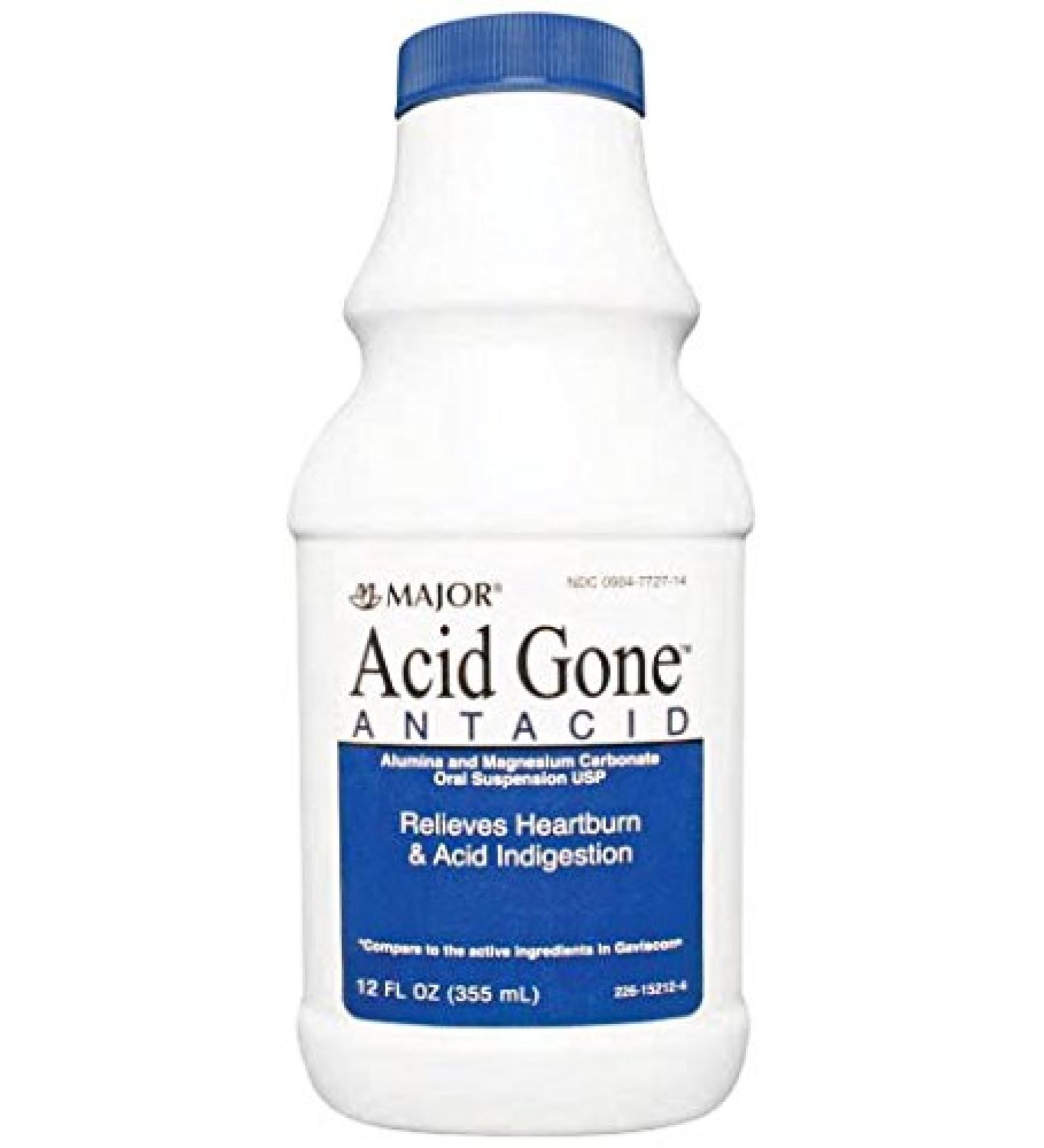 Major Pharmaceuticals 264978 Acid Gone Antacid Liquid Compare to Gaviscon 12 oz. Volume Spearmint Light-Green