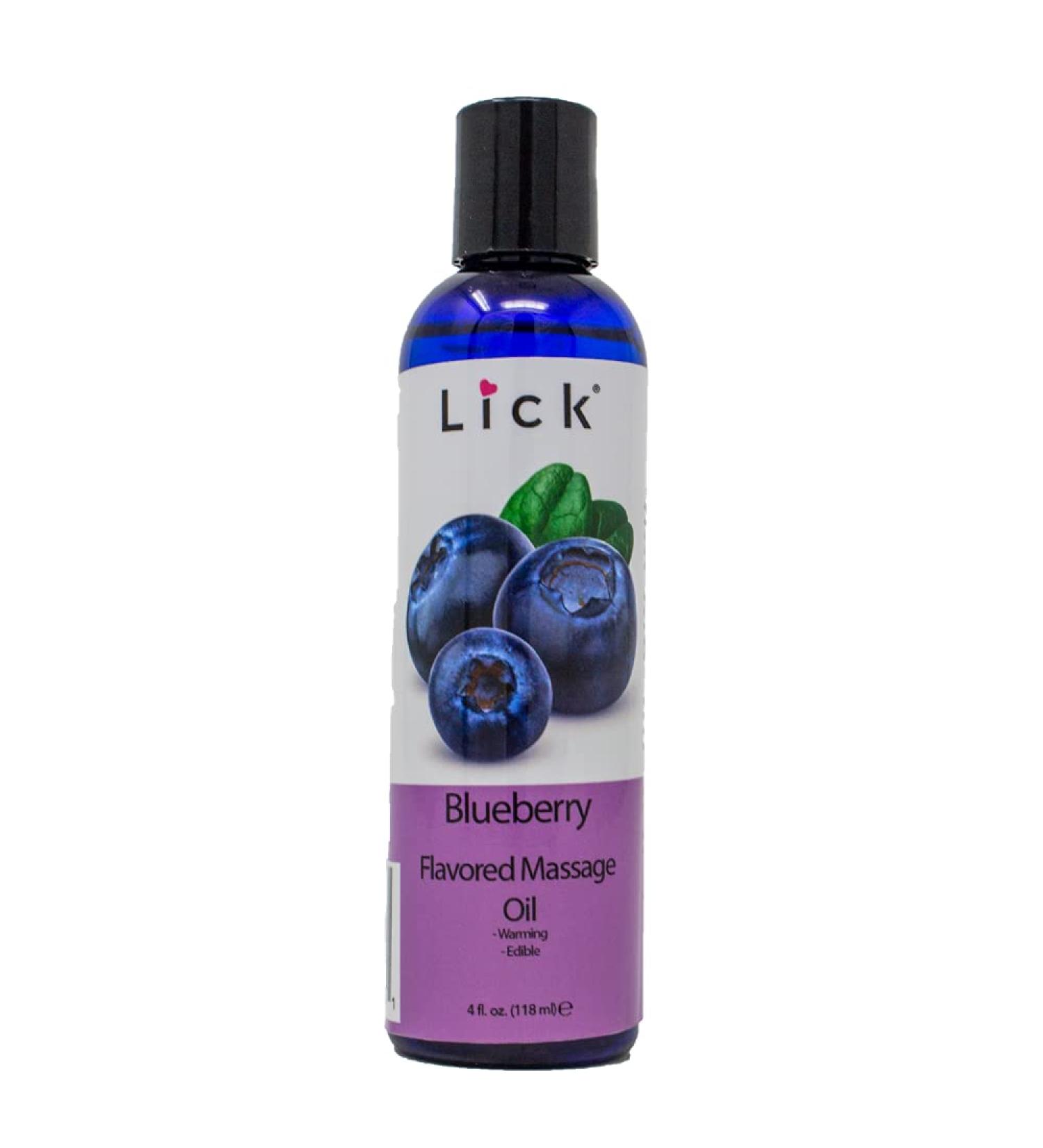 Lick Blueberry Flavored Edible Massage Oil | Vegan Skin Safe Infused with Vitamin E & Almond Oil | 4 oz Travel-Ready - Buy Online on GoSupps.com