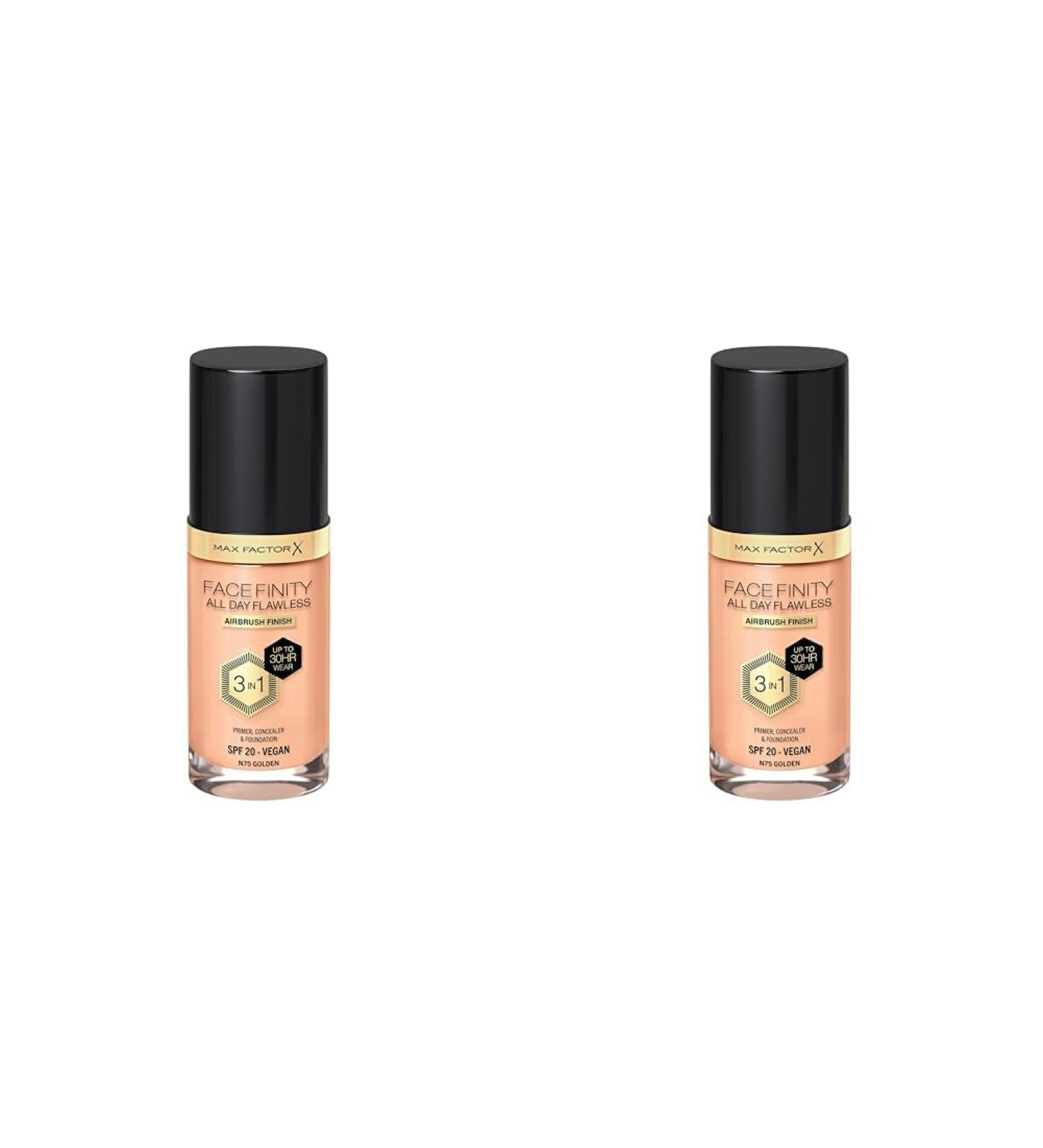 Max Factor Facefinity All Day Flawless 3 in 1 Foundation Golden 75 - Primer Concealer & Foundation (2 Pack 30 ml) for a Perfect Matte Finish - Buy Internationally - Buy Online on GoSupps.com