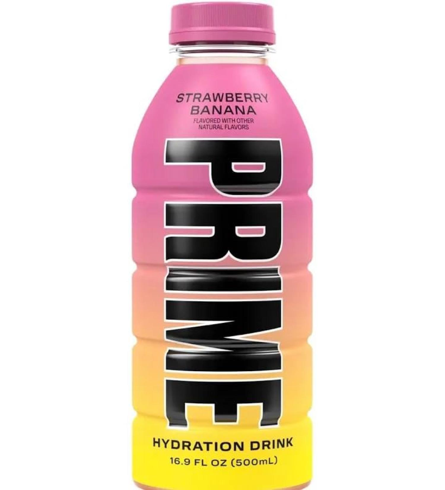 Prime Hydration Strawberry Banana Sports Drink by Logan Paul & KSI - 500ml Bottle USA - Buy Online on GoSupps.com