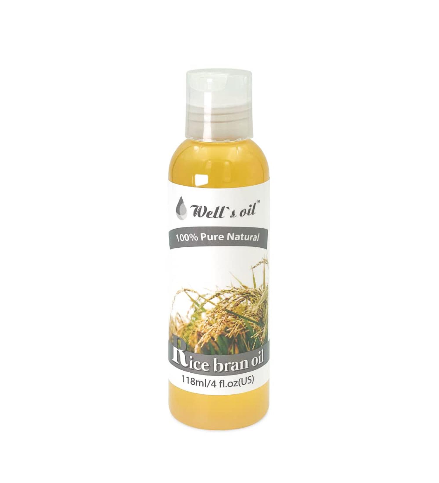 Wells 100% Pure Rice Bran Oil 4oz - Antioxidant-Rich, Vitamin E & B12 - Moisturizing Formula - Buy Online on GoSupps.com