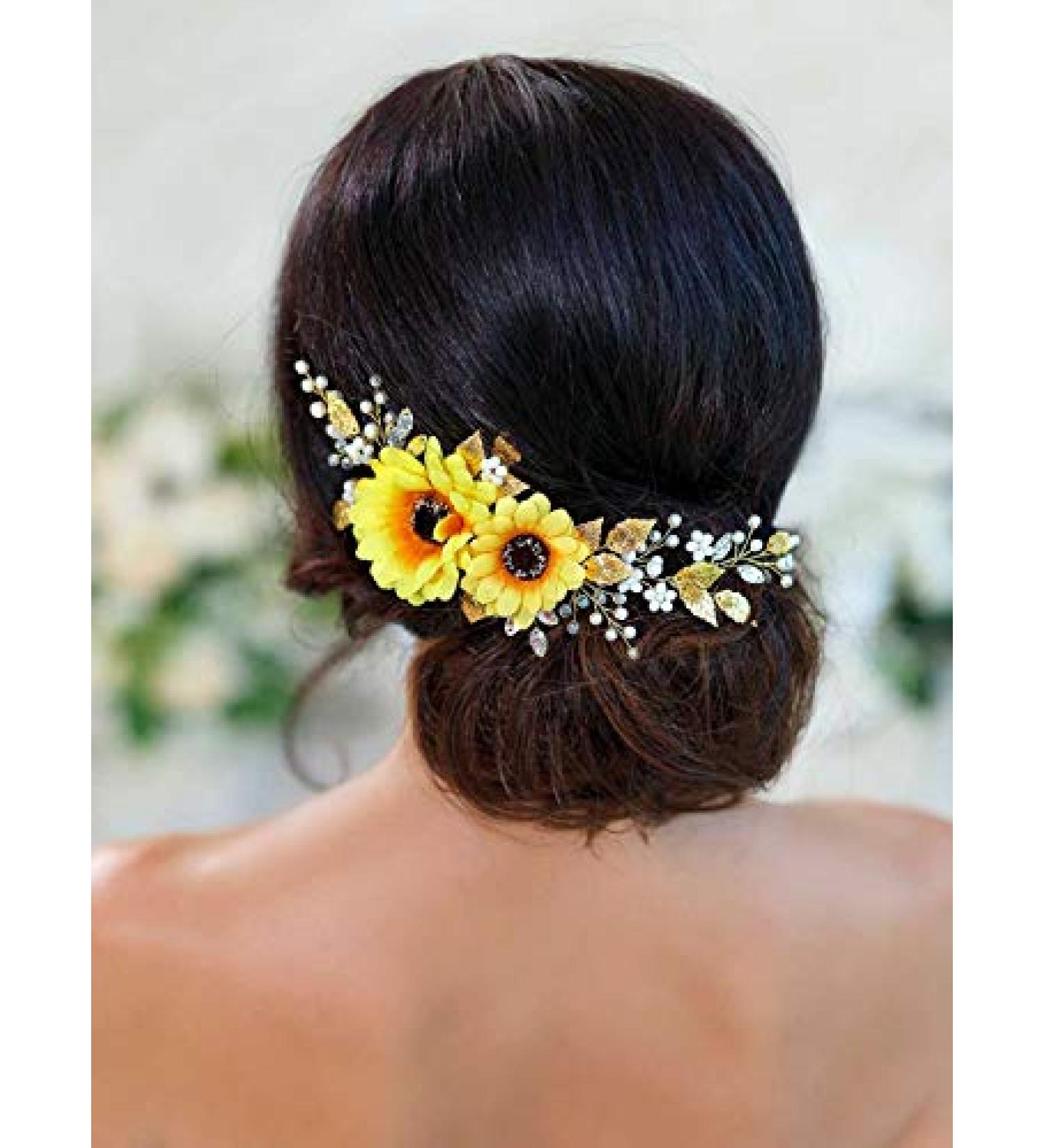 Aukmla Sunflower Wedding Hair Vine Crystal Hair Accessory for Bride - Gold - Buy Online on GoSupps.com
