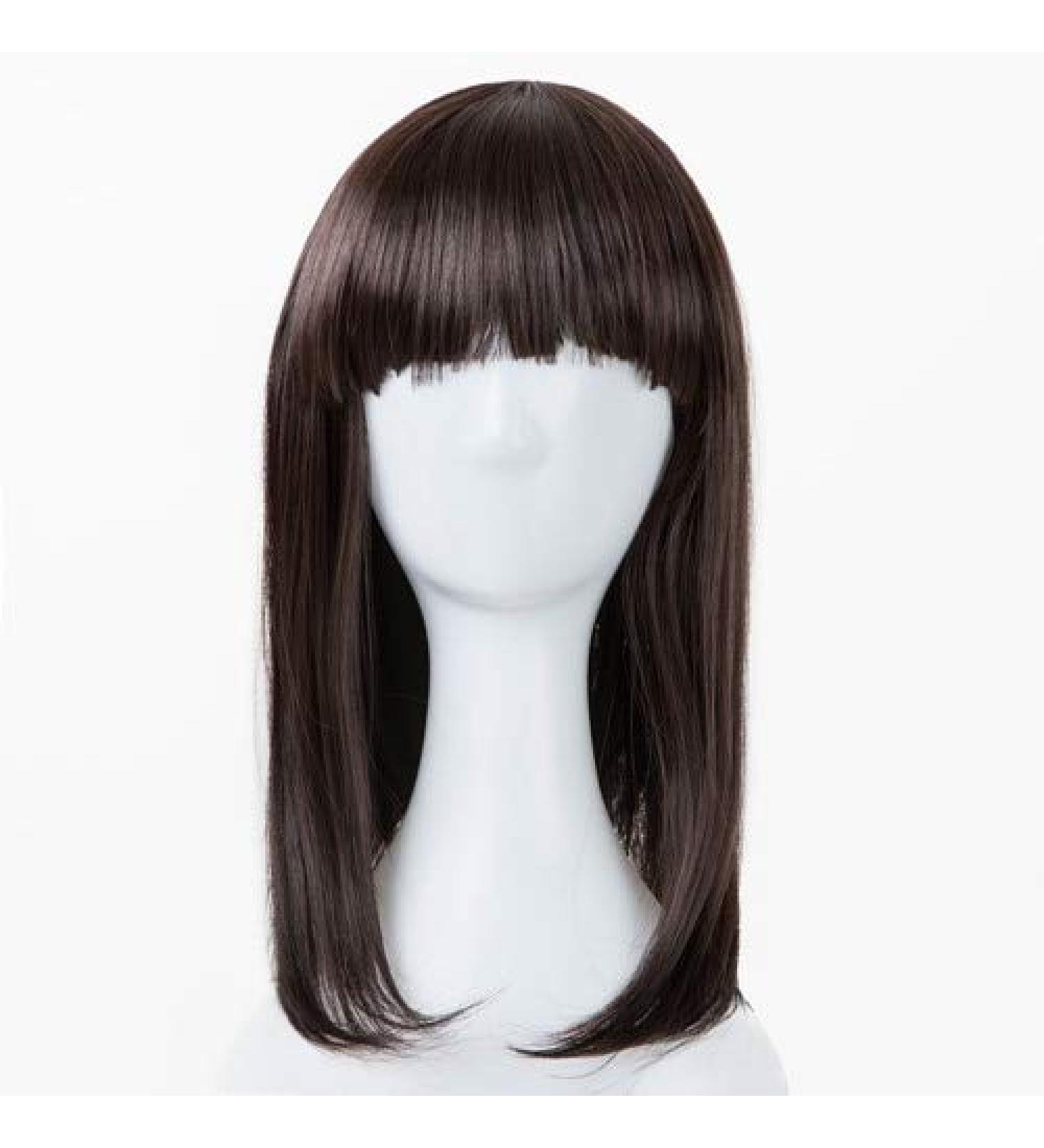LFMDJF Child Hair Synthetic Heat Resistant Fiber Medium Wavy Black Wigs For 44 CM Head Circumference 16inches 1B/30HL Brown