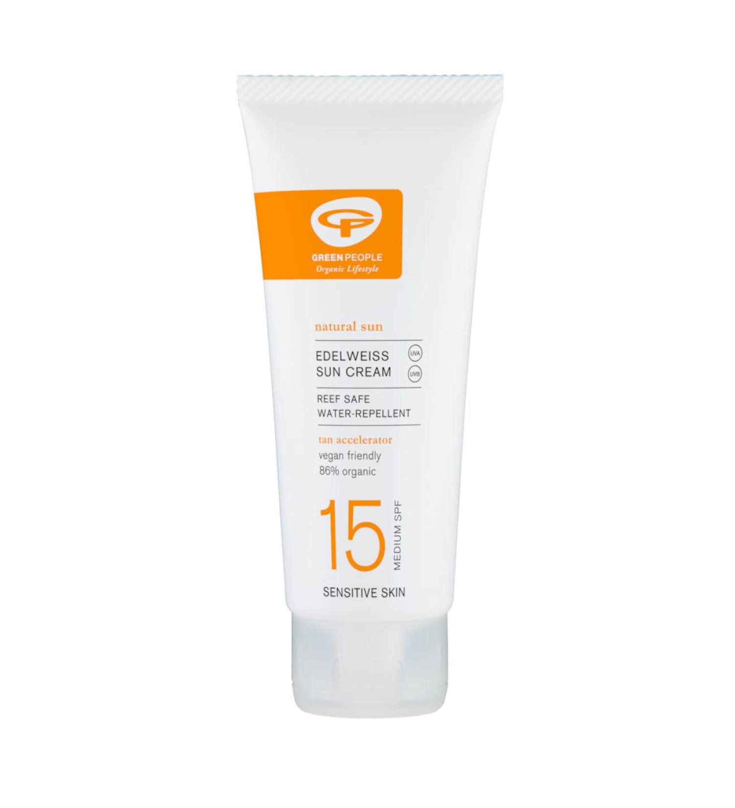 Green People Edelweiss Sun Cream SPF15 100ml | Travel Size for Hand Luggage | Natural Organic Sunscreen with Tan Accelerator | Non Comedogenic Non Greasy | Reef Safe Cruelty Free | Face & Body 100 ml (Pack of 1) - Buy Online on GoSupps.com
