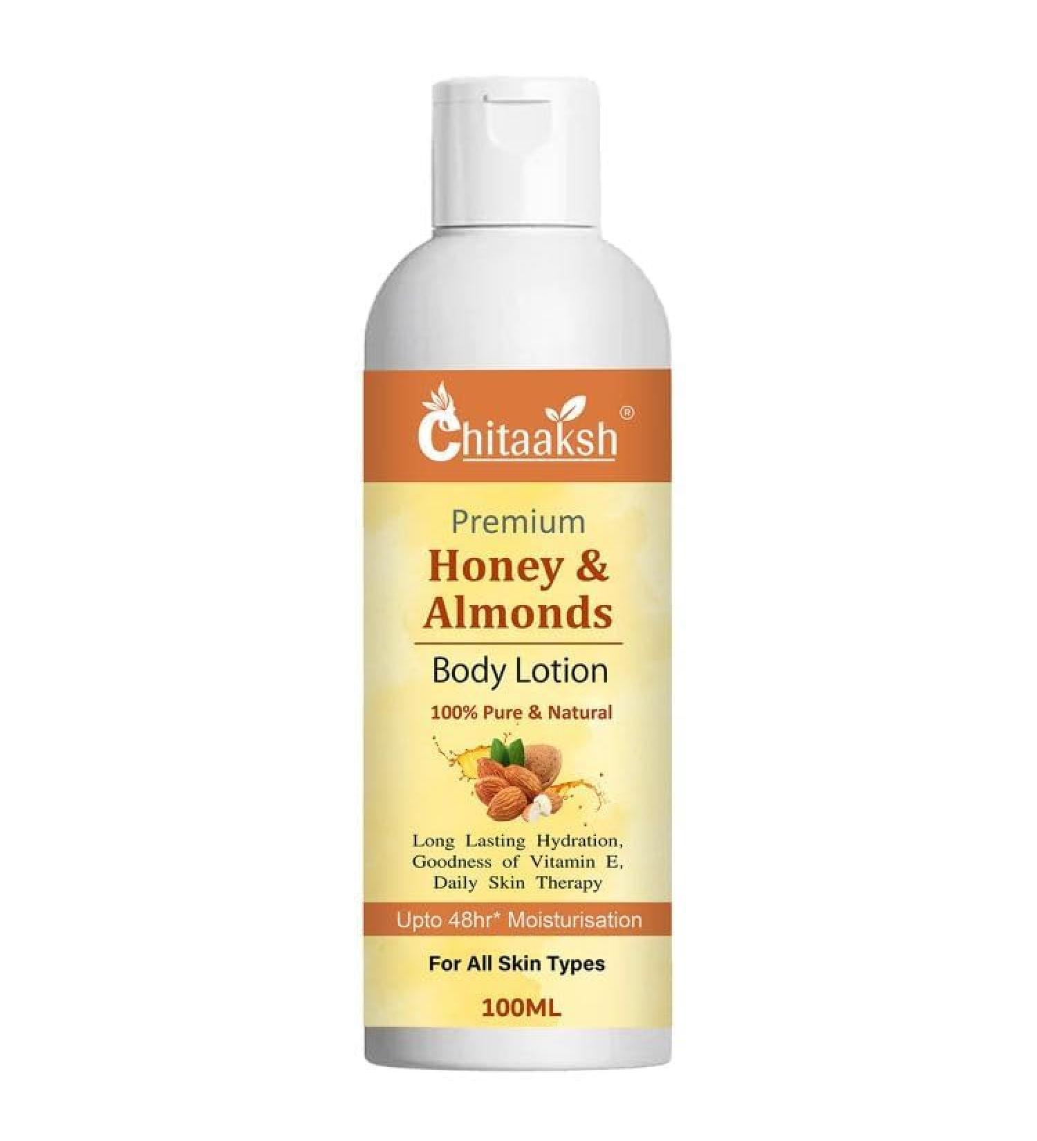 Chitaaksh Nourishing Honey Almond Body Lotion 100 ml Hydrates Dry Skin Non-Greasy & Glowing Unisex Daily Moisturizer (Pack Of 1) - Buy Online on GoSupps.com