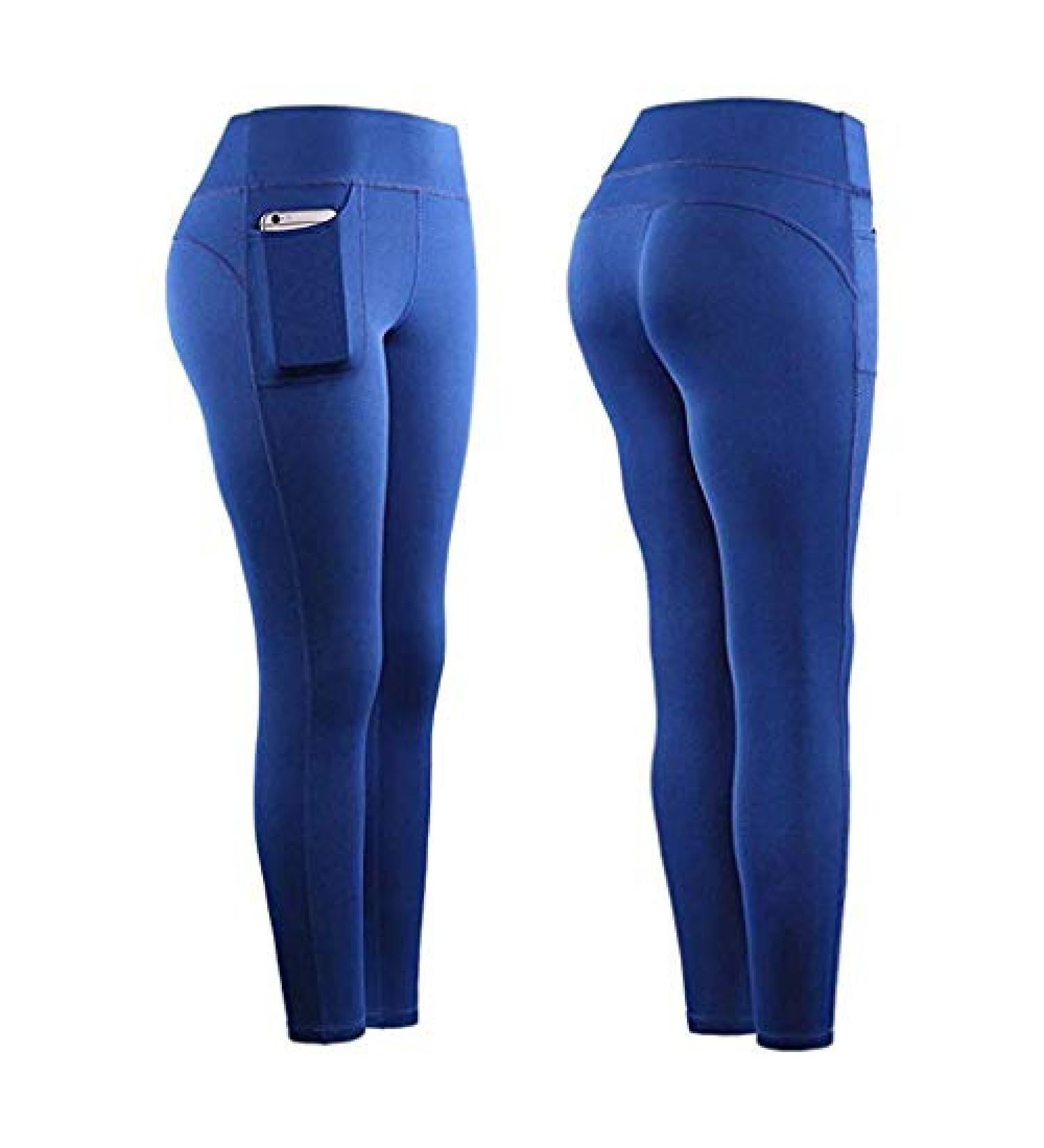High Waist Yoga Capris Women's Tummy Control Leggings with Pockets - Small Blue - Buy Online on GoSupps.com