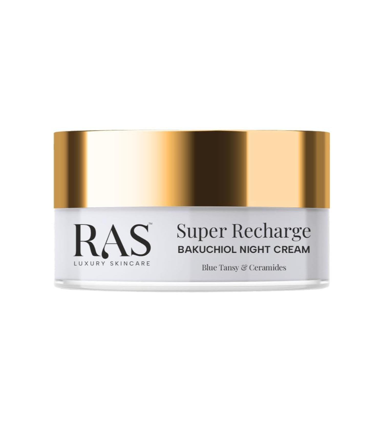 Ras Luxury Oils Super Recharge Night Cream with Bakuchiol (Natural Retinol) & Peptides| Anti-aging Formula | Hydrates & Strenghten Skin Barrier | Reduces Fine Lines & Wrinkles | Luxury Skincare