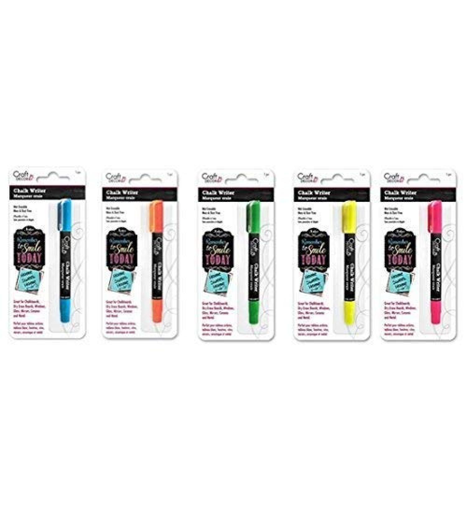 Craft Decor Chalk Writer Bundle - Glass Pen for Windows/Mirror/Windshield (Blue-Orange-Green-Yellow-Pink) - Buy Online on GoSupps.com