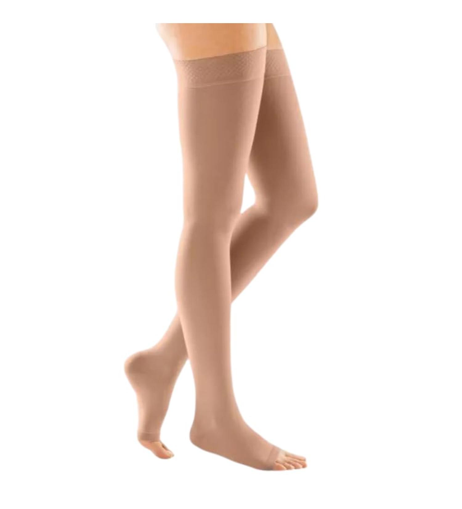 medi Duomed Basic compression stockings - AG thigh stocking / KKL1 / II/caramel/open toe/normal/nubbed adhesive band