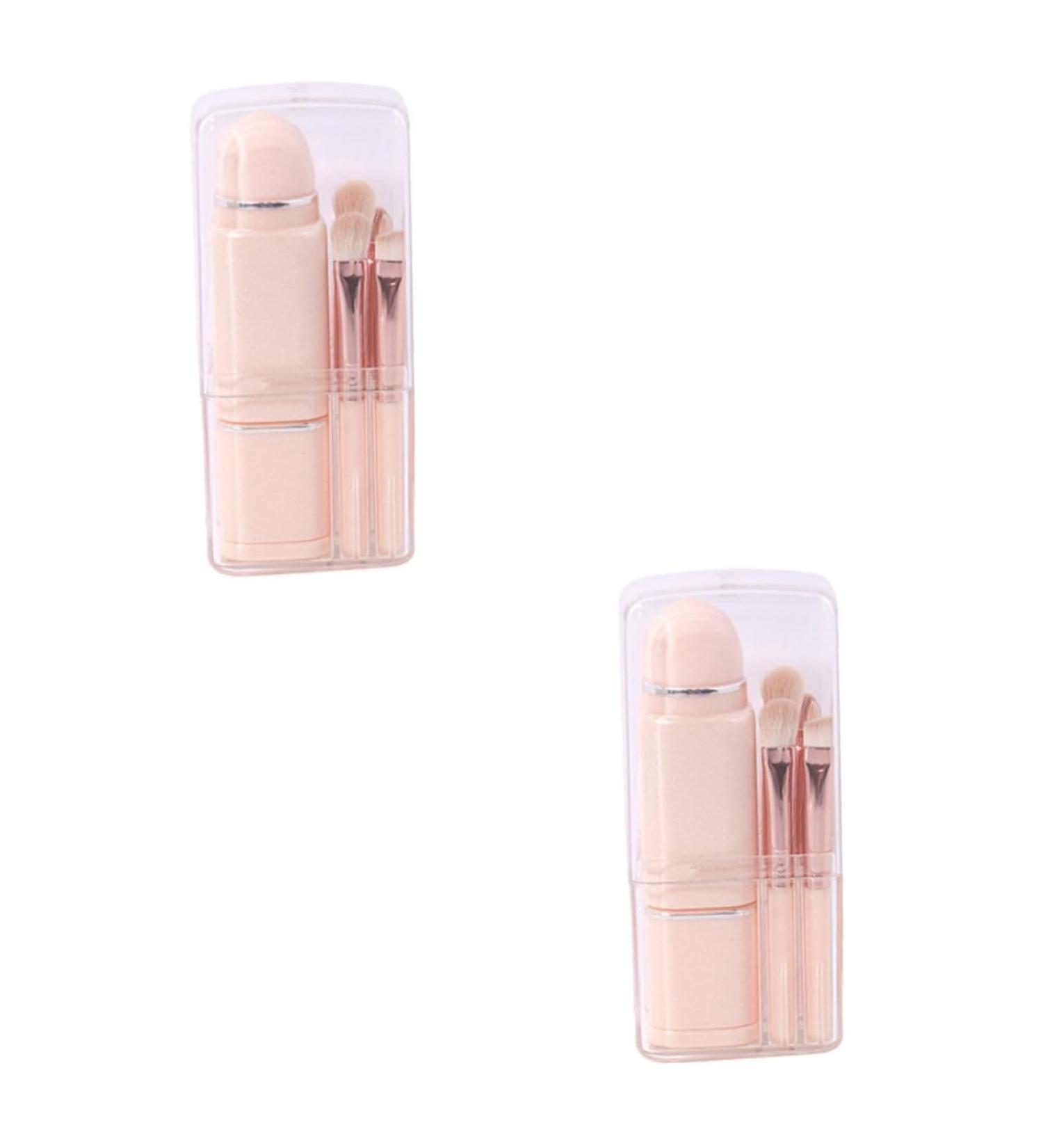 Mipcase 2 Sets 8-in-1 Makeup Brush Set with Mirror | Portable Dual-Ended Cosmetic Tool for Eye Shadow & Lipstick - Pink Travel Makeup Essentials - Buy Online on GoSupps.com
