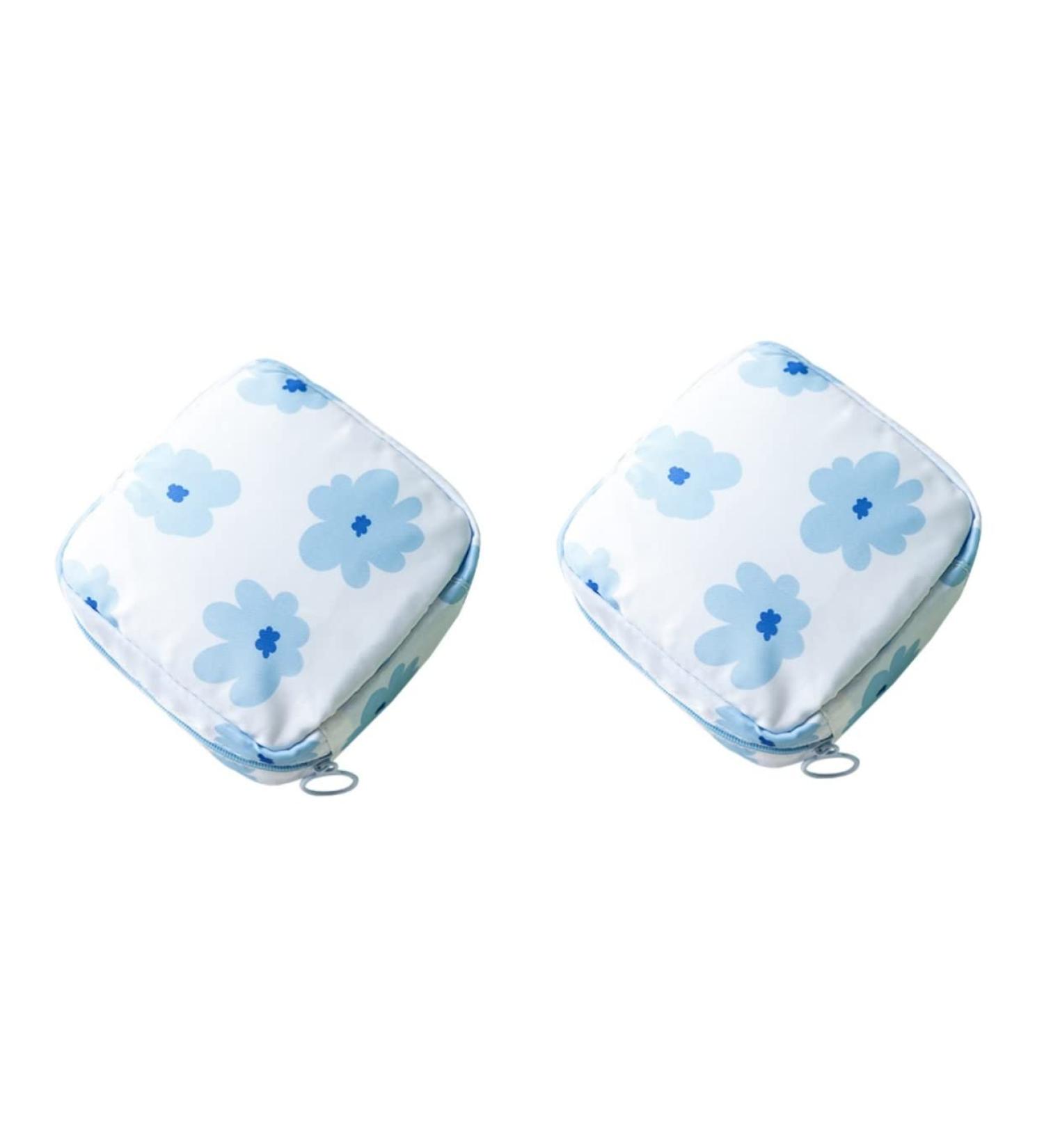 Cabilock Storage Pocket 2 Pack - Versatile Cosmetic Period & Diaper Bag for Women | Travel-Friendly Blue Floral Design - 12.5x12cm - Buy Online on GoSupps.com