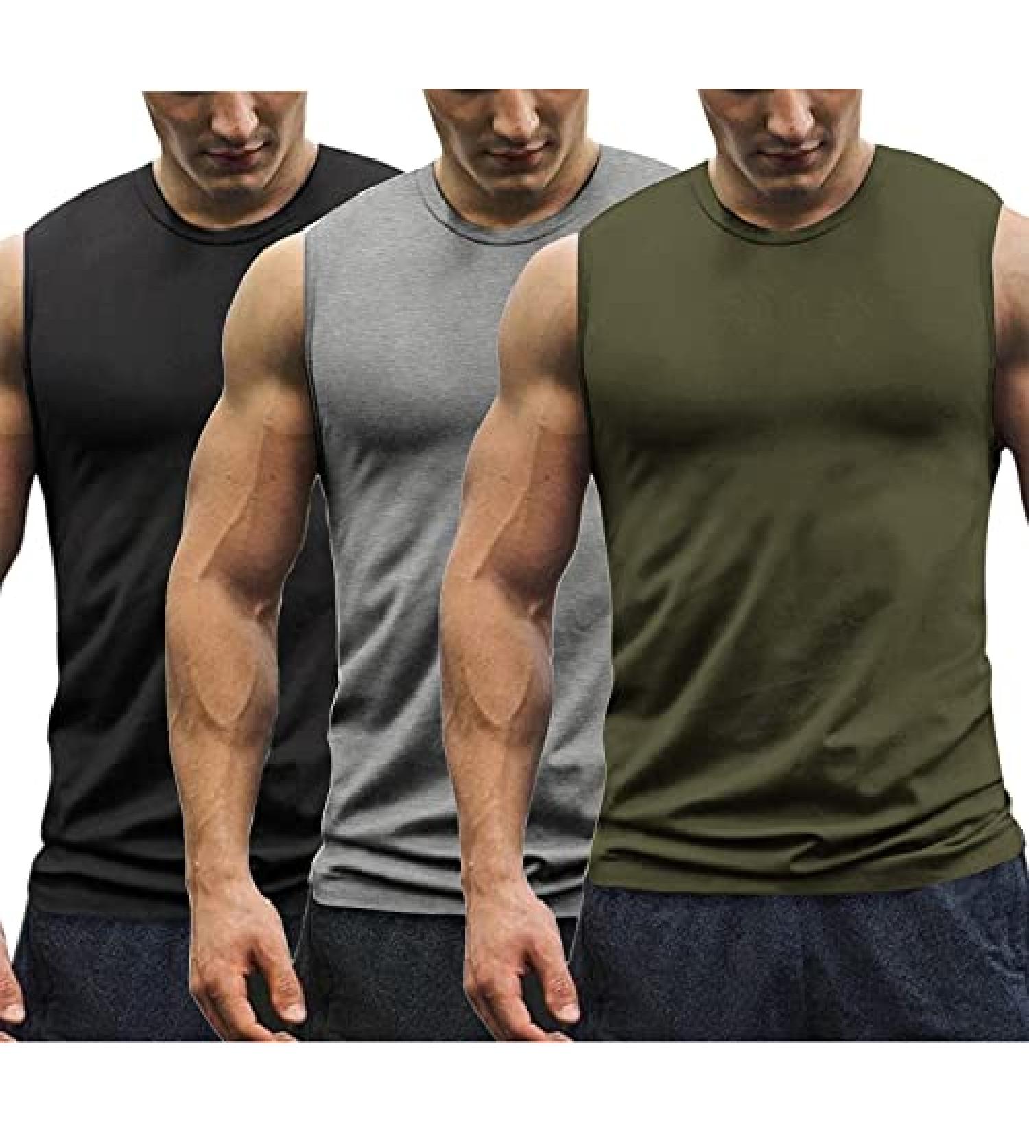 COOFANDY Men's 3 Pack Workout Tank Tops - Gym Muscle Tee Bundle for Bodybuilding Fitness | Sleeveless T-Shirts in Black, Medium Grey, and Army Green - Buy Online on GoSupps.com