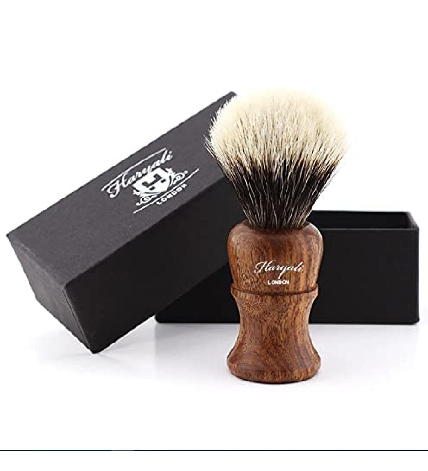 Haryali London Razor brush for the best shave badger hair with silver tip black synthetic hair silver-tip roof hair and synthetic silver-tip hair-gift for men
