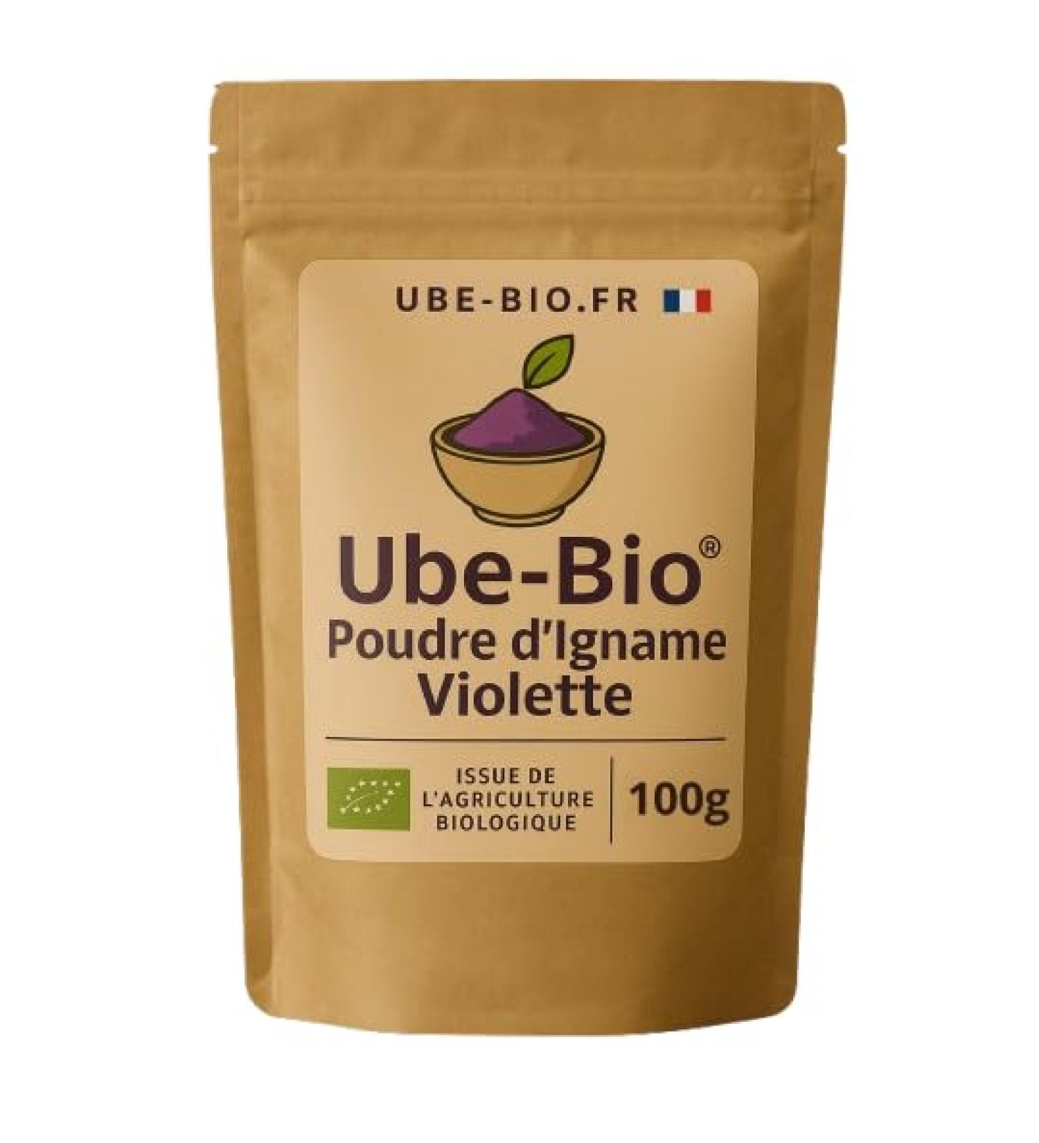 UBE BIO Organic Ube Powder 100g Natural Purple Yam (Dioscorea Alata): Additive-free Vegan and Gluten-free. Superfood Rich in