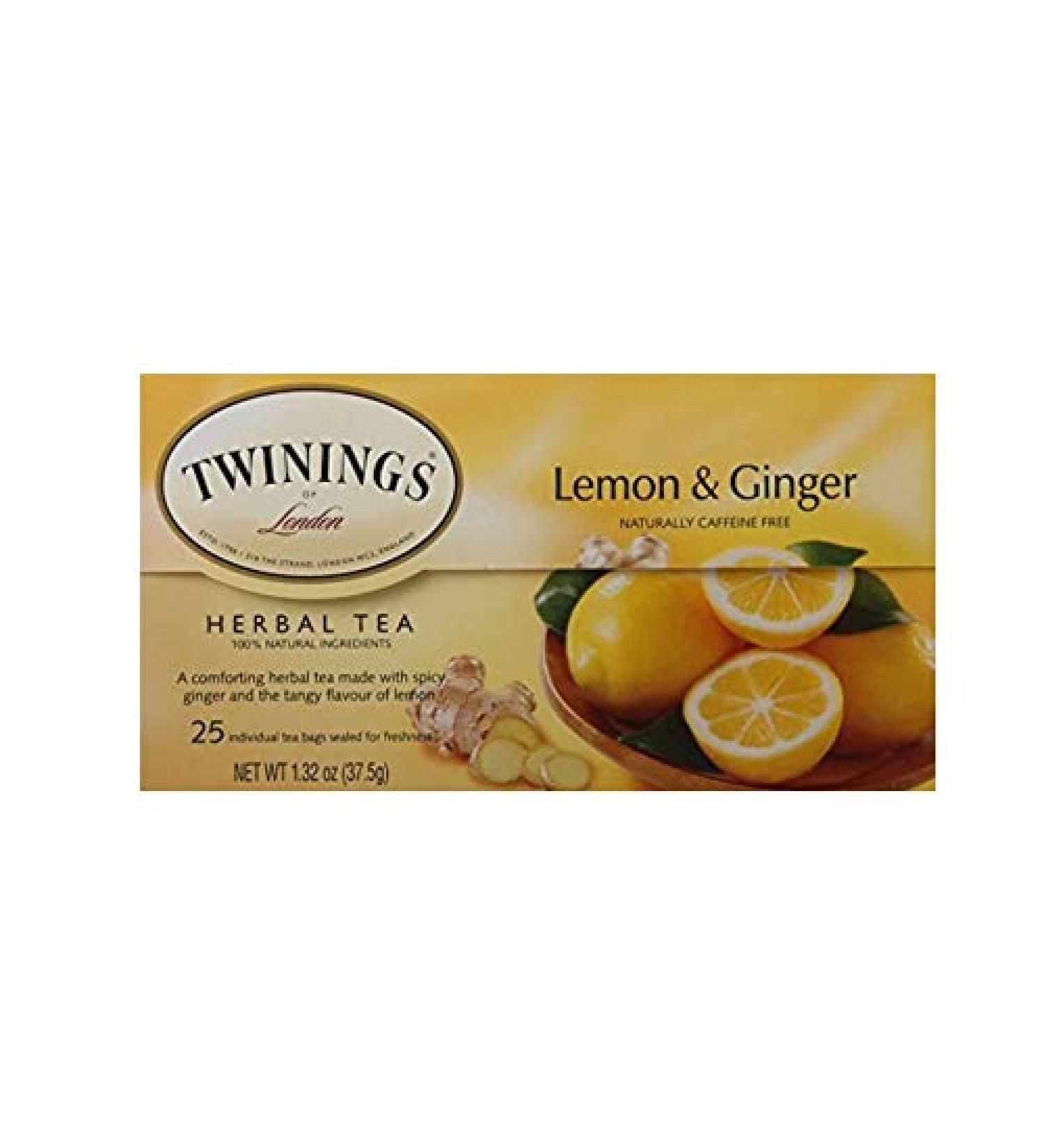 Twinings of London Lemon & Ginger Herbal Tea Bags - 25 Count (Pack of 1) - Buy Online on GoSupps.com