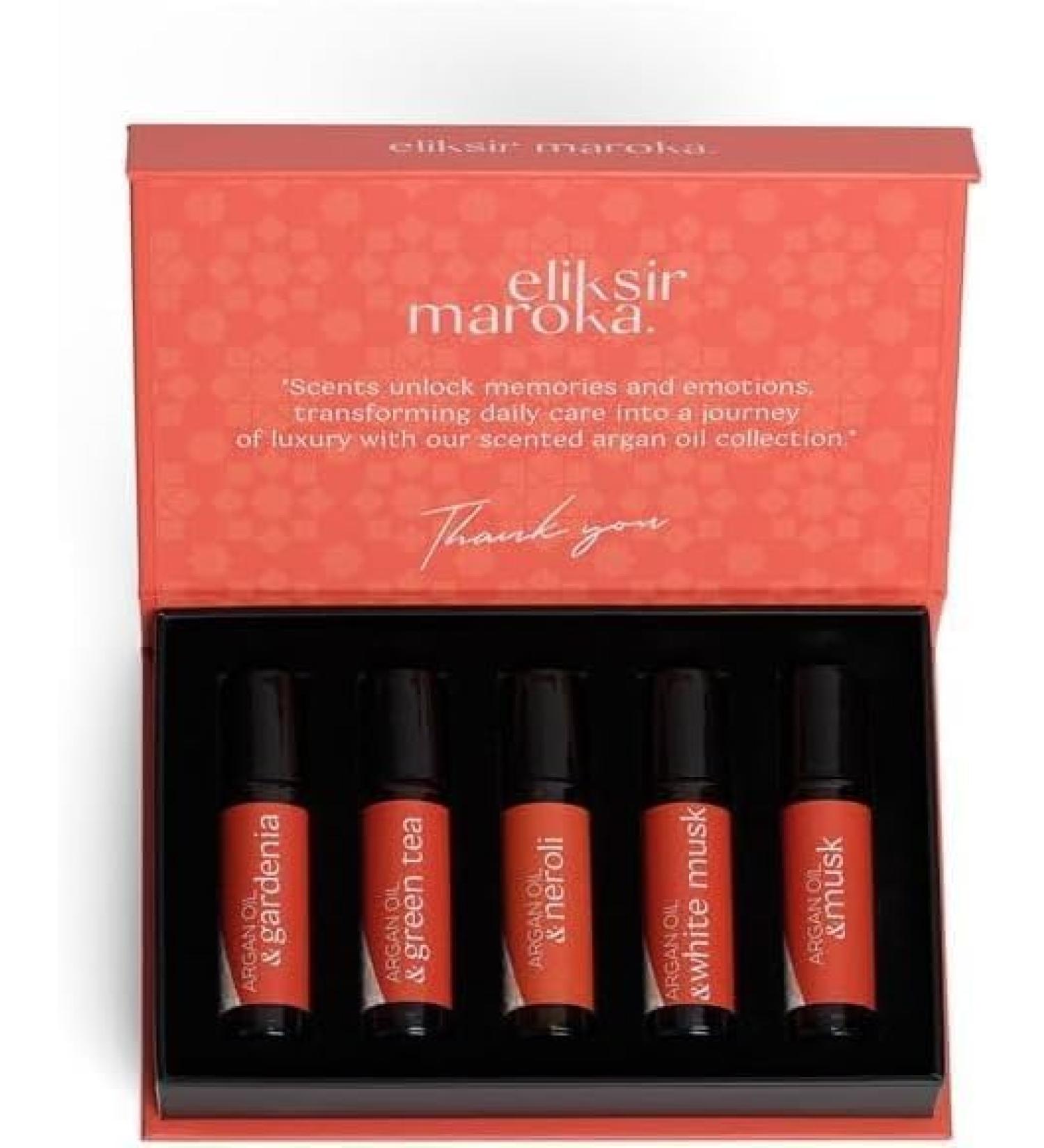  eliksir maroka Pack of 5 x 10 ml Argan Oil | Gardenia Green Tea Neroli White Musk Musk | 100% Natural Hair Face & Body Care Ideal as a Gift - Buy Online on GoSupps.com