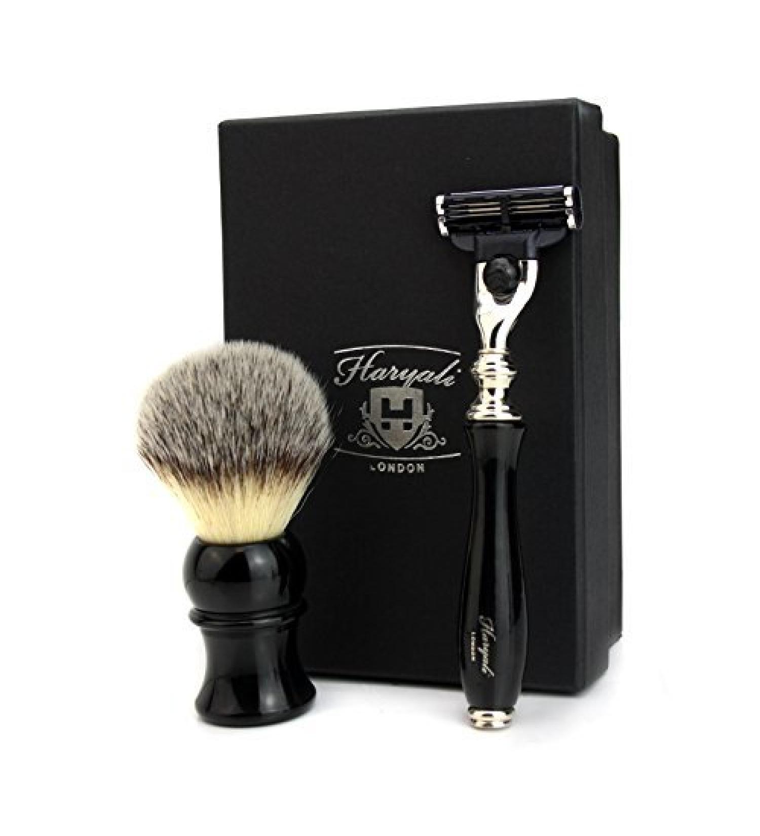 Buy Black Synthetic Hair Shaving Brush & Triple Cartridge Razor Premium Quality for a Smooth Shave | International Shipping Available - Buy Online on GoSupps.com