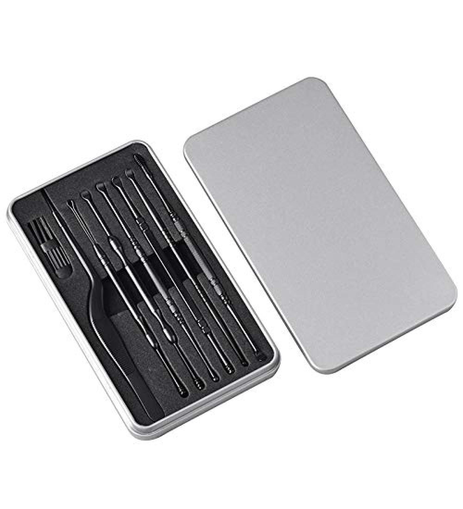 ISTOVO Black 7Pcs Stainless Steel Ear Pick Spoon Ear Wax Cleaner Health Curette Ear Earwax Remover Cleaning Selection Tools - Buy Online on GoSupps.com
