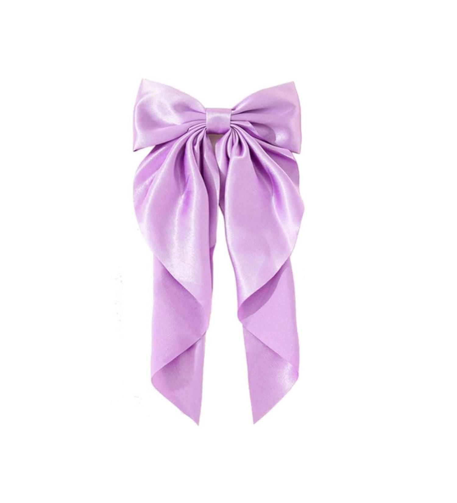 Women Bowknot Hair Clip Vintage Satin Bow Barrette Hairclip Long Tail Headwear Hair Accessories for Ladies Big Bowknot Hairpin (Purple)