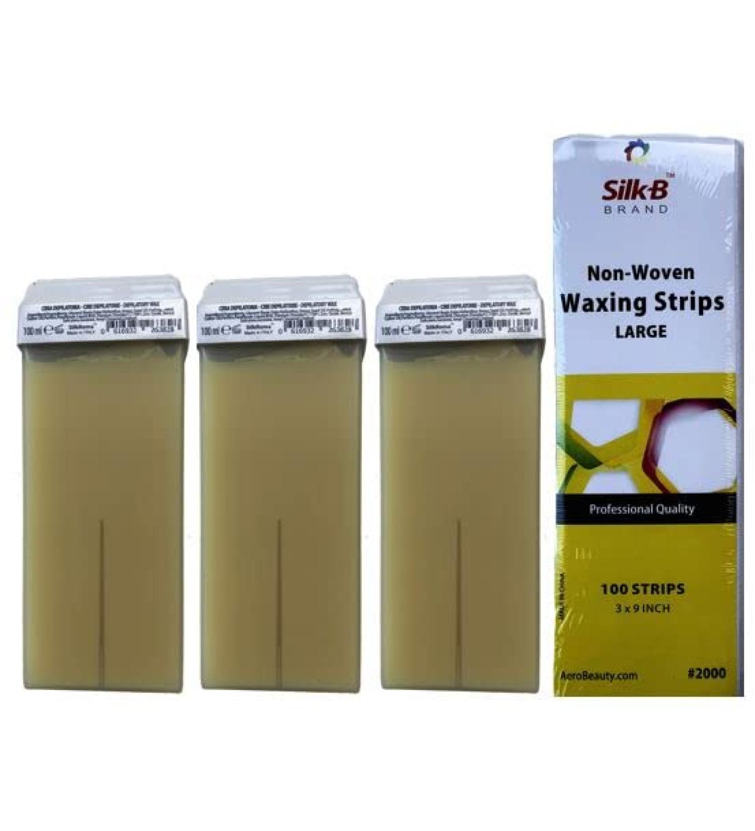 Waxing Kit Professional Roll On Banana Wax with Strips (4 Pack) Hair Removal Wax Cartridge Depilatory Wax Roller with 100 Non-Woven Waxing Strips - Buy Online on GoSupps.com
