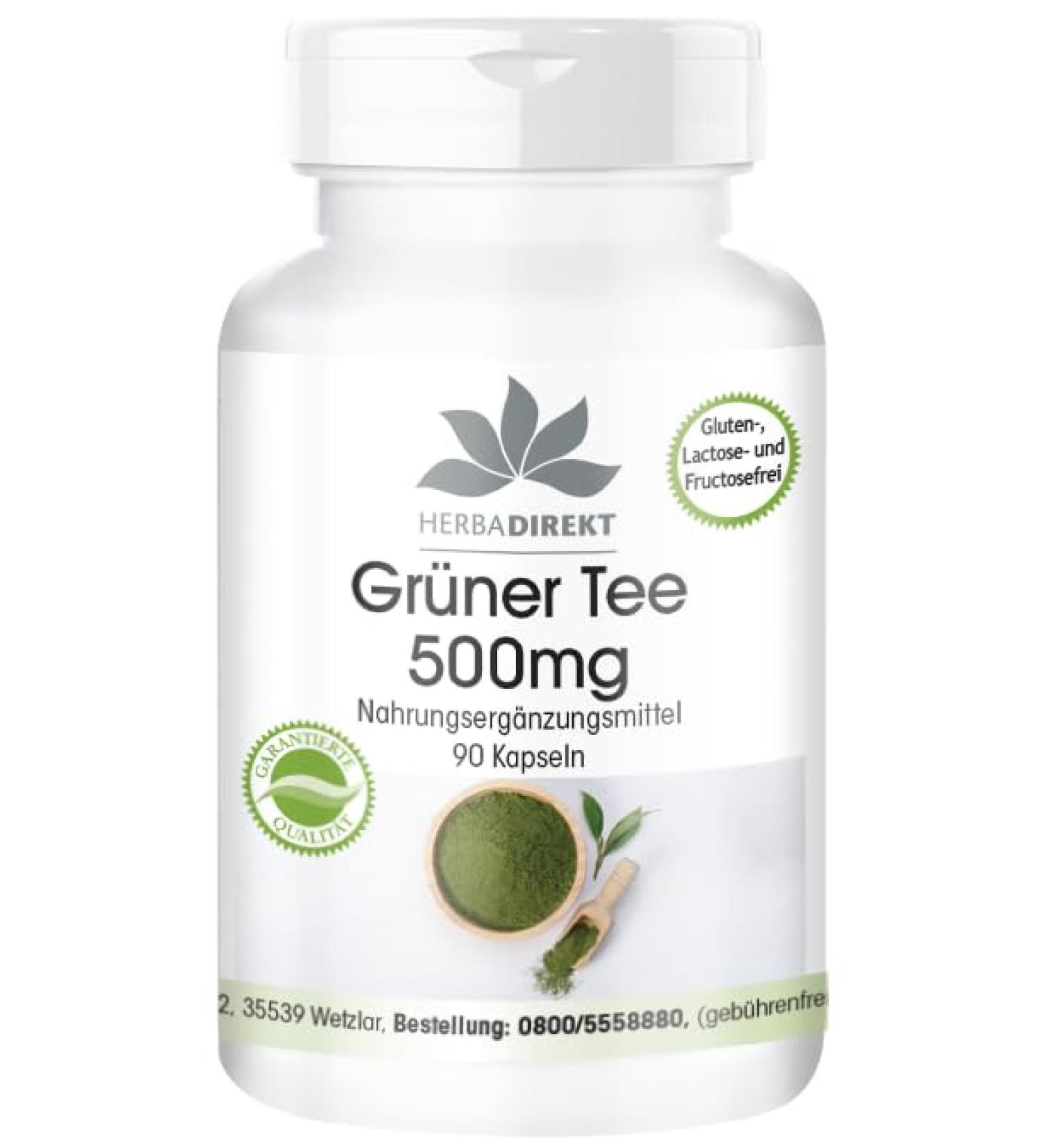 Premium Green Tea Extract 500mg - 90 Vegan Capsules | 50% Polyphenols - High EGCG | Herbadirekt by Warnke Vital Substances - German Quality - Buy Online on GoSupps.com