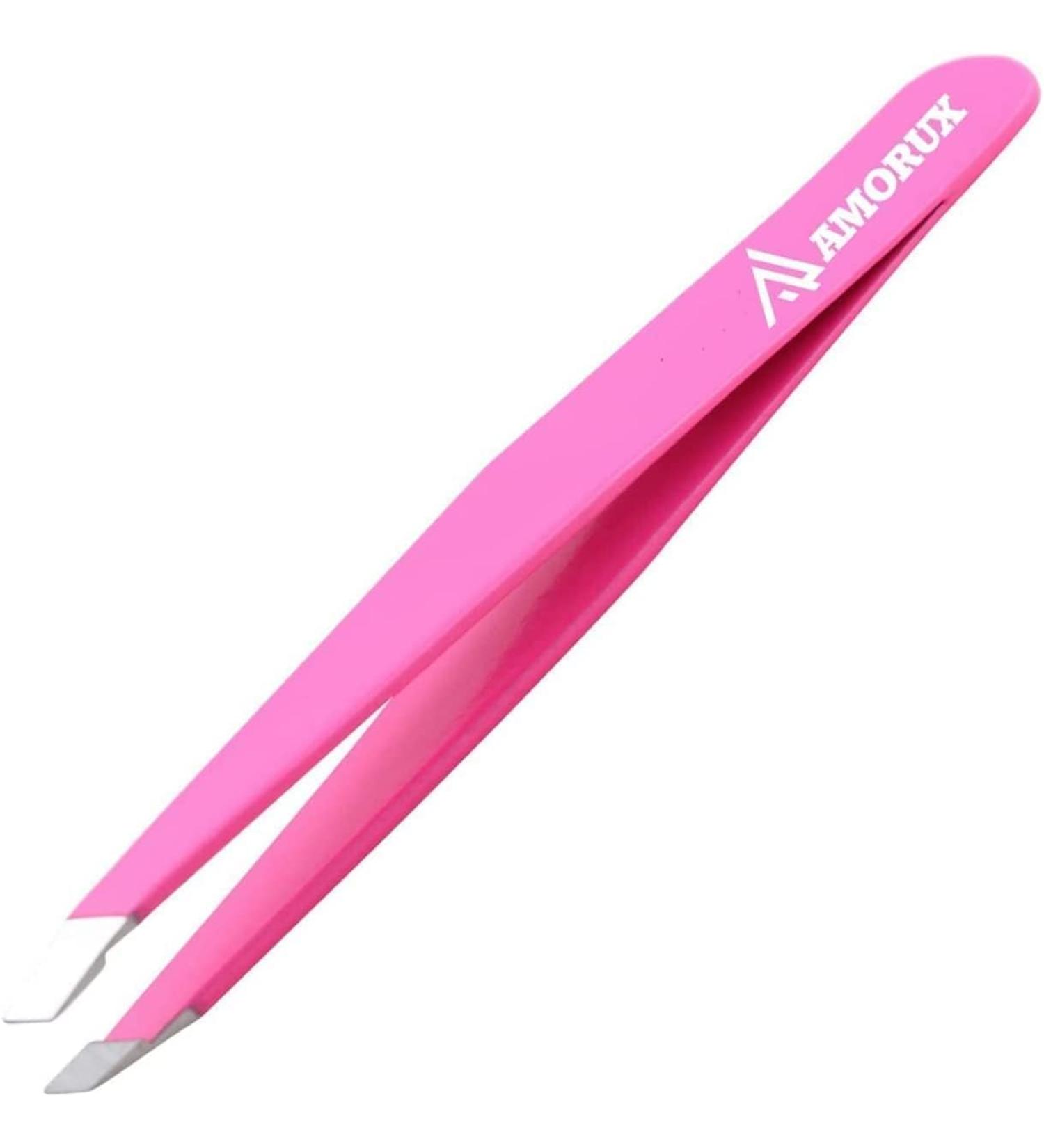 Amorux Tweezers for Facial Hair Women & Men Professional Stainless Steel Black Colour Coated Precision Tweezers Slant & Tip Eyebrow Tweezers for Ingrown Hair Tweezers (Pink) - Buy Online on GoSupps.com