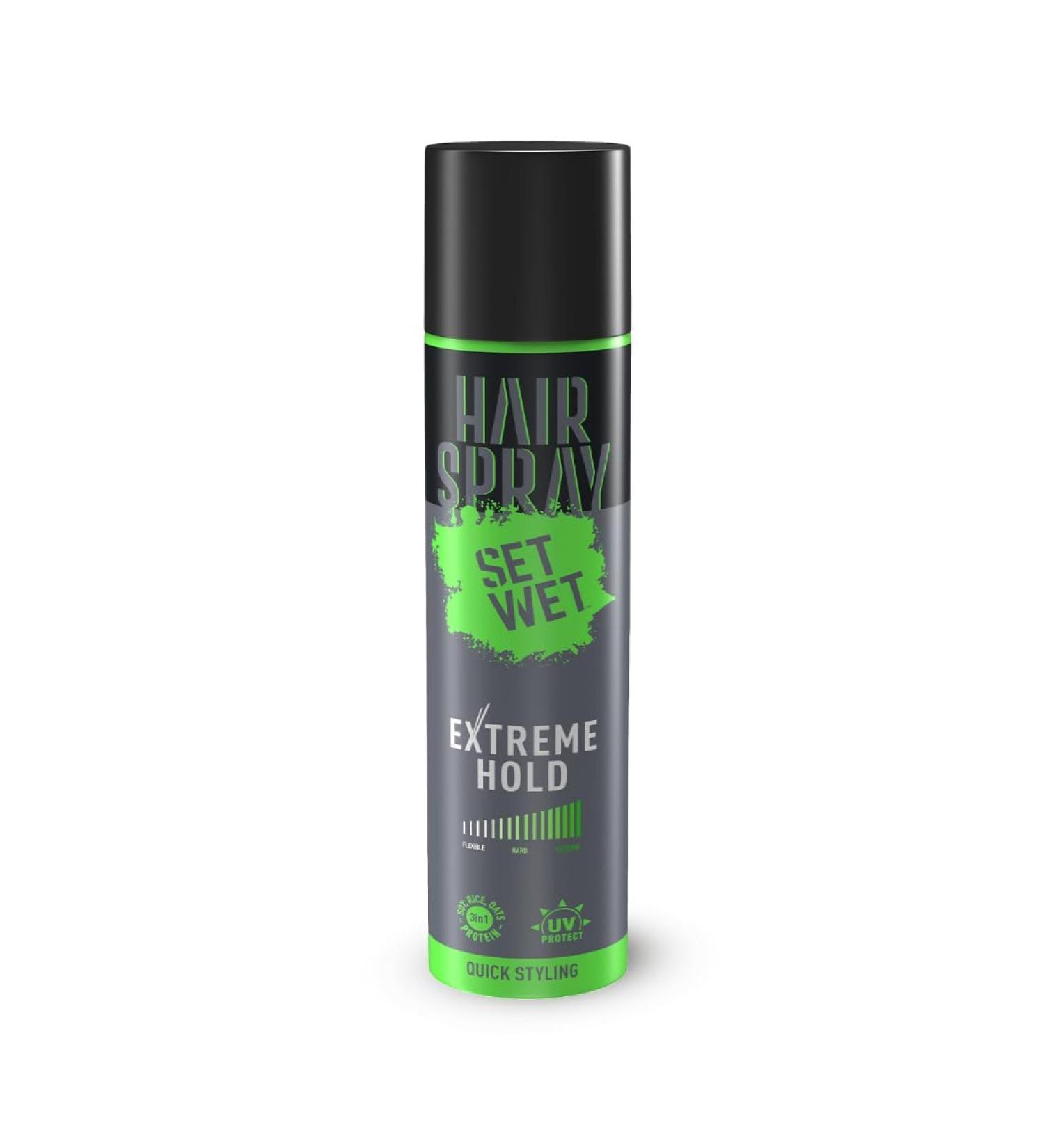 Set-Wet Hair Spray 200ml| For Men & Women| Extreme Long-lasting Hold| With Soy Rice & Oat Protein| UV Protect| Paraben Free| Quick Styling| Non-Sticky| Natural Shine. - Buy Online on GoSupps.com