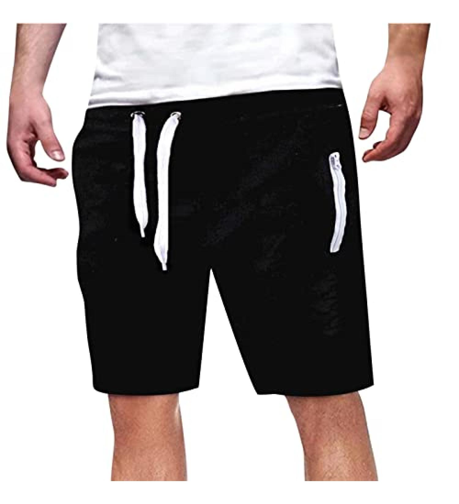 Alalaso Men's Summer Cargo Shorts - Straight Solid Design with Drawstring Waist, Pockets for Camping, Travel, Fishing - Black, Size Medium - Buy Online on GoSupps.com