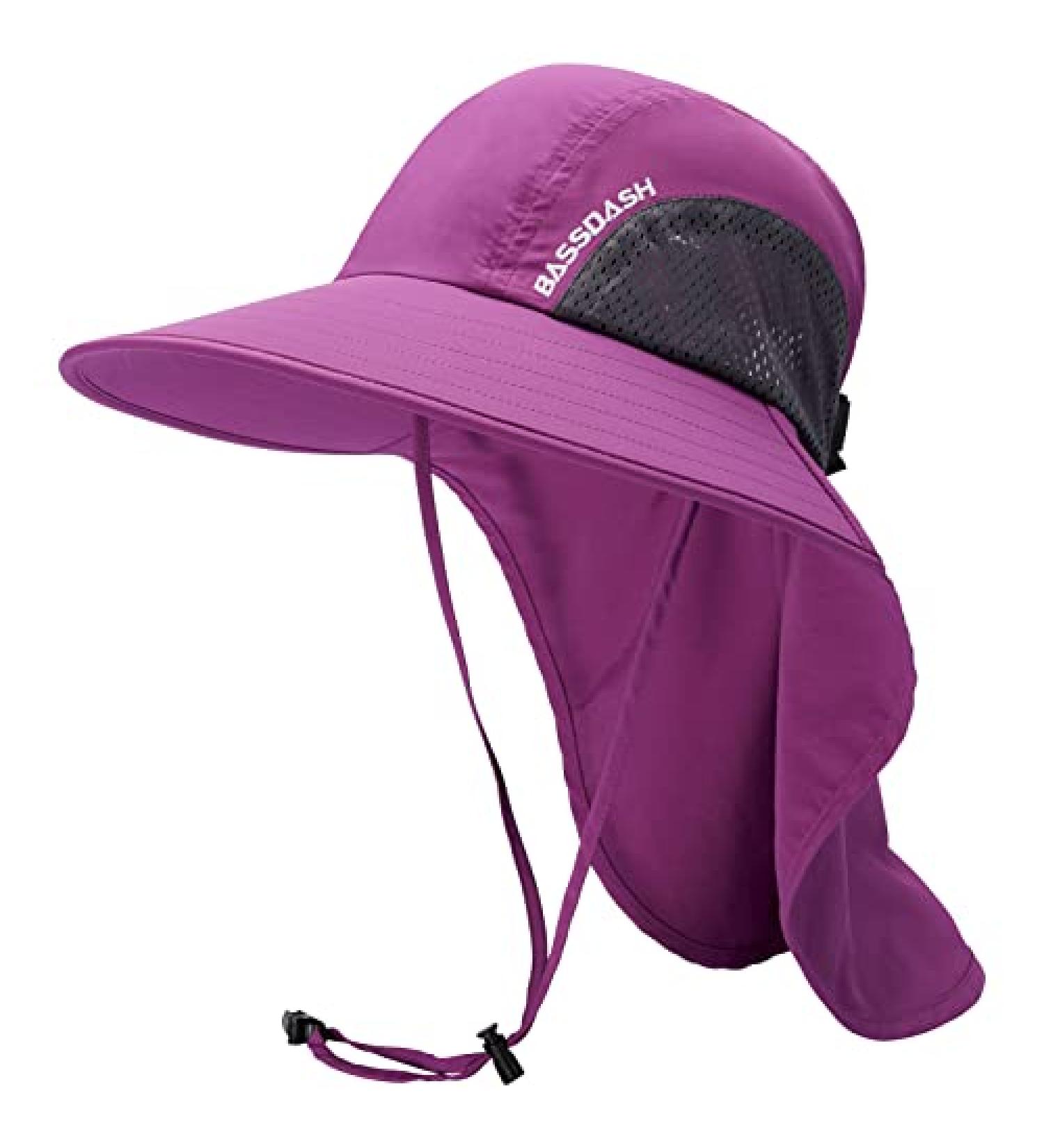 BASSDASH UPF 50+ Unisex Water Resistant Wide Brim Sun Hat with Neck Flap, Purple Orchid - Buy Online on GoSupps.com