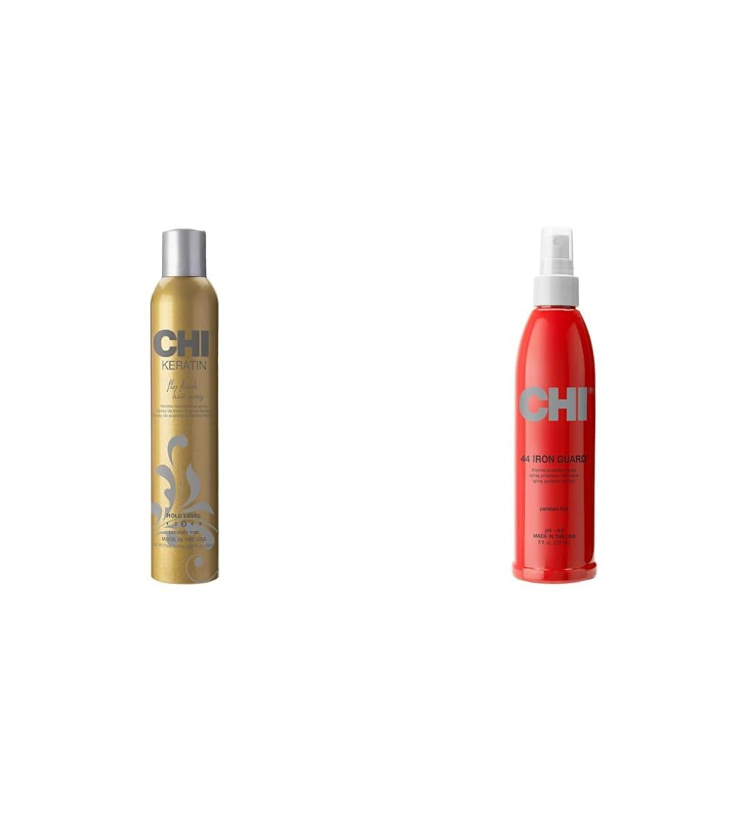 CHI Keratin Flex Finish Hair Spray 10 oz & 44 Iron Guard Thermal Protection Spray Clear 8 Fl Oz - Buy Online on GoSupps.com