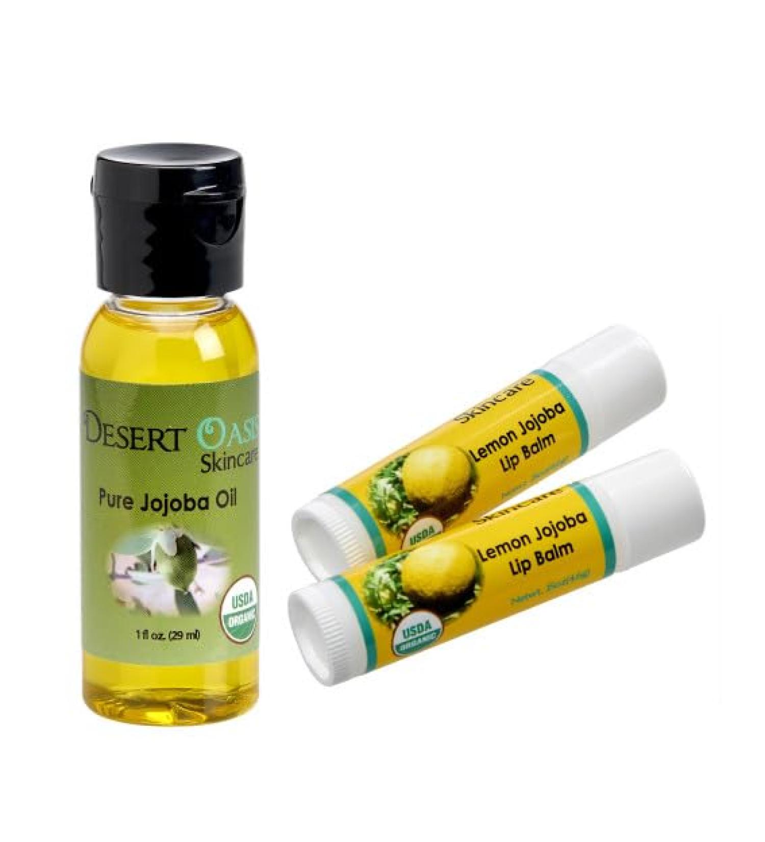 100% Pure Organic Jojoba Oil. Travel Size 1 oz plus 2 Pack Organic Lemon Lip Balms with over 70% Jojoba Oil. 100% Natural. By Desert Oasis Skincare (1 fl oz/29 ml) - Buy Online on GoSupps.com