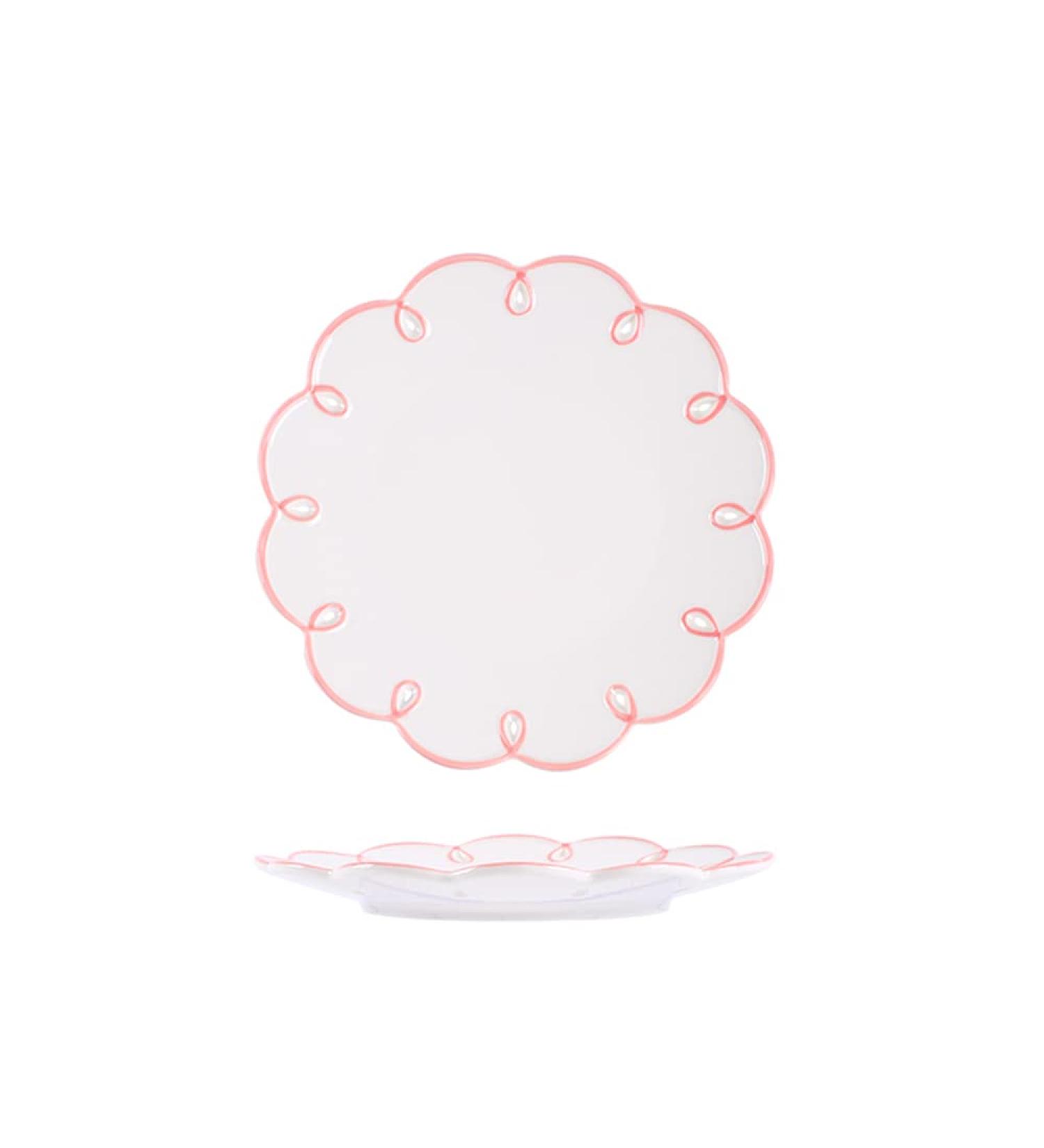 Dinner Plates Dinner Plate 8 Inches Pink Edge Design Flower Shaped Ceramic Dinner Plates-Set of 2-White Dinner Plates Kitchenware - Buy Online on GoSupps.com