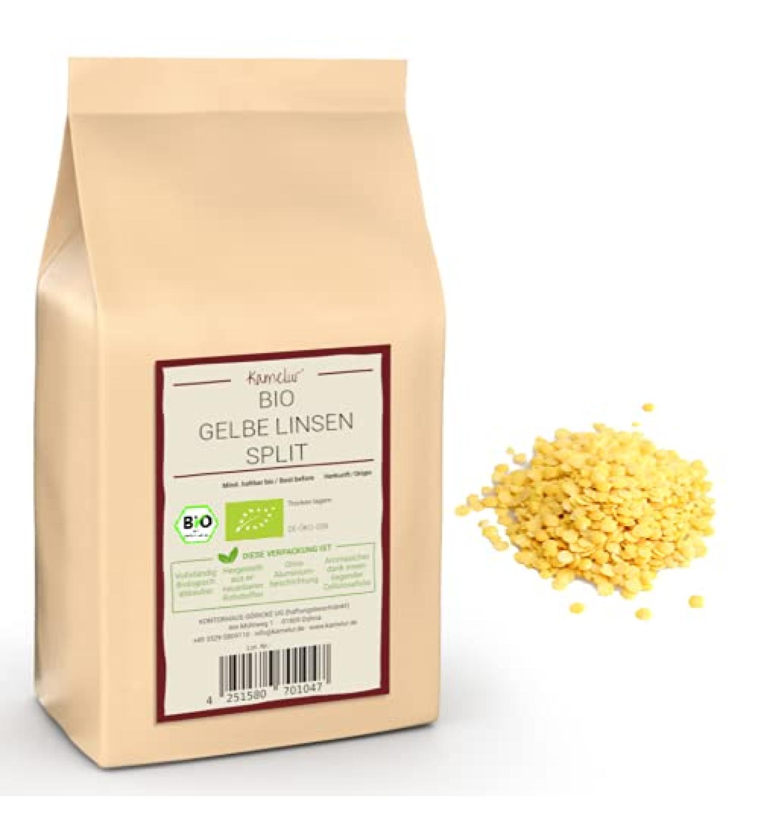  Kamelur 500g of dried organic yellow lentils - dried legumes organic split and polished lentils - yellow lentils in biodegradable packaging - Buy Online on GoSupps.com
