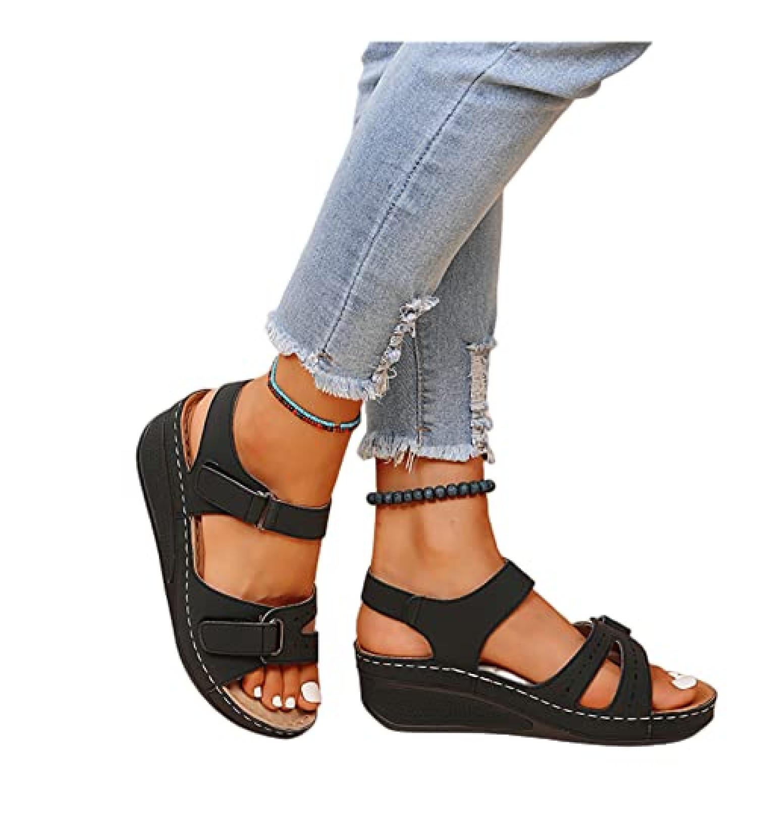 Lausiuoe Women's Arch Support Sandals for Plantar Fasciitis - Orthotic Flip Flops 8.5 W-Black - Buy Online on GoSupps.com