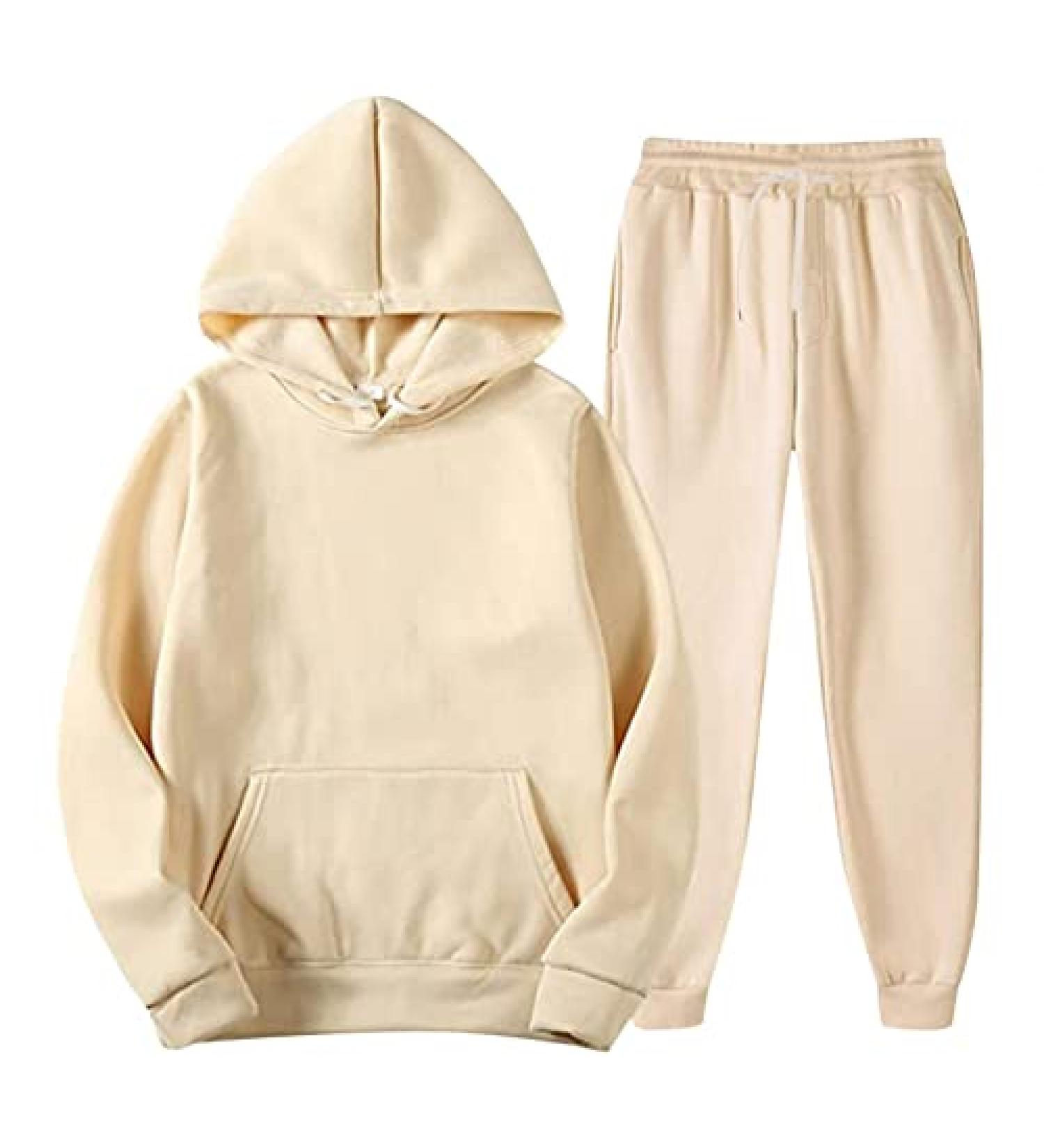 Men's Winter Fleece Tracksuit Set - Beige, XX-Large | Hoodie, Sweatshirt, Sweatpants for Athletics & Workouts - Buy Online on GoSupps.com