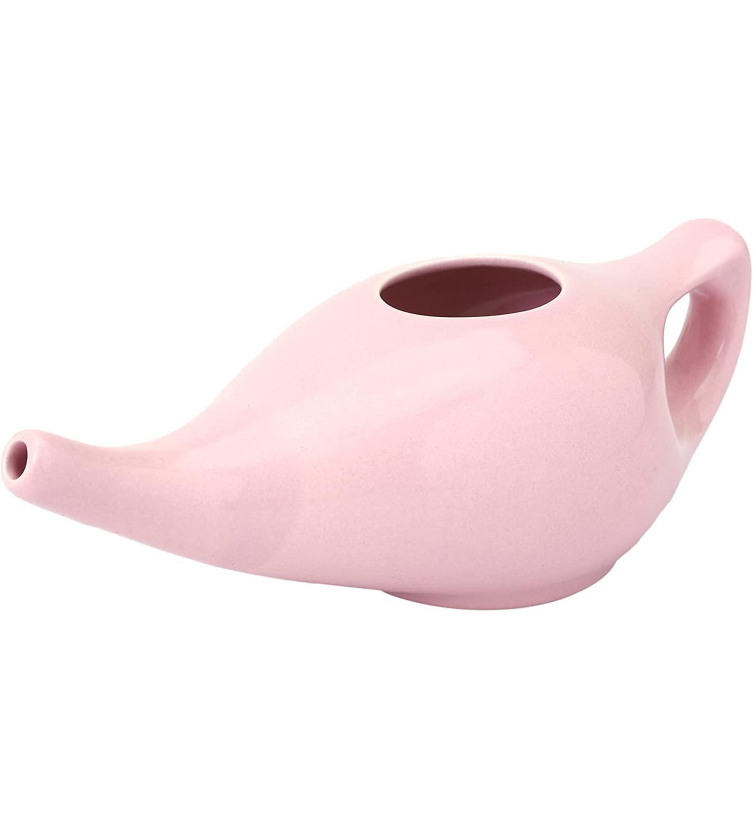 HEALTHANDWEALTH Premium Ceramic Neti Pot with 10 Sachets, Dishwasher Safe - 225ml Capacity, Peach Color - Buy Online on GoSupps.com